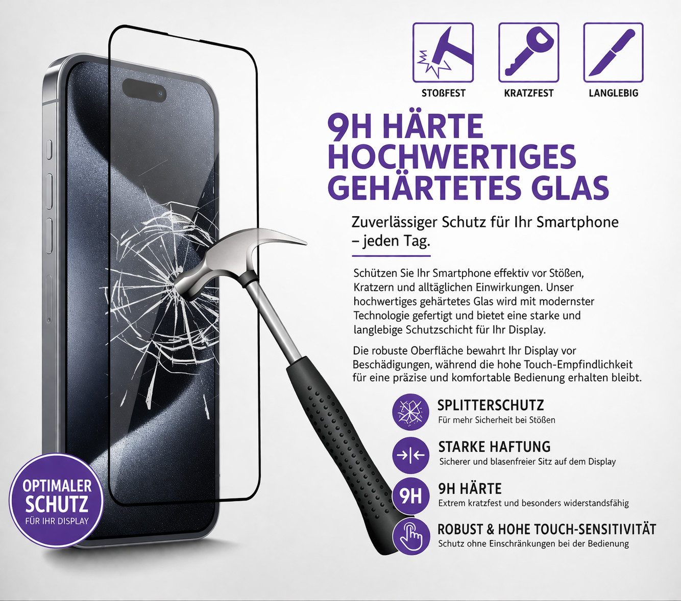 MASETECH Displayschutzfolie iPhone 15 Schutzglas Anti Fingerprint Blasenfrei Klar Kratzfest für Apple iPhone 15, 2er Set, Apple iPhone 15, Kratzfest, Anti-Finge – Bild 4 von 4