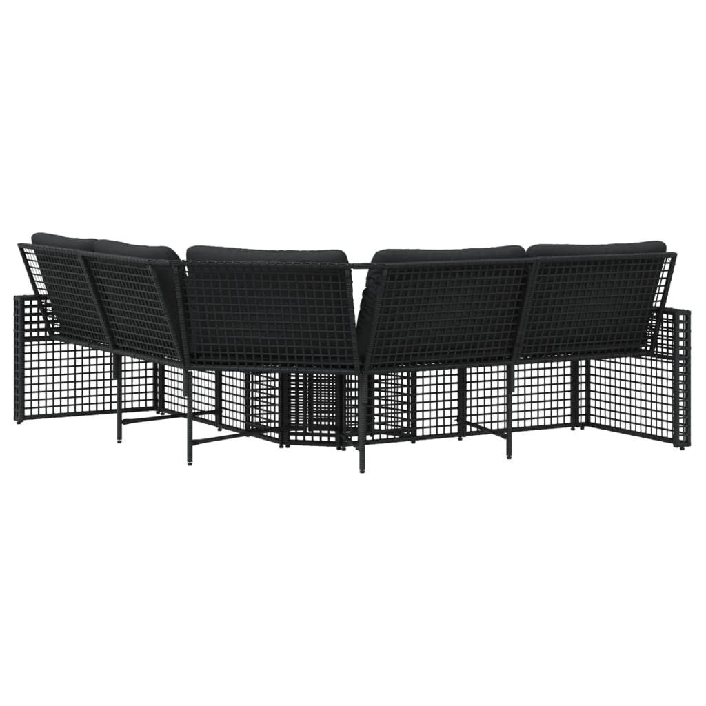 vidaXL Loungesofa Gartensofa in L-Form mit Kissen und Fußbank Schwarz Poly Rattan, 1 Teile