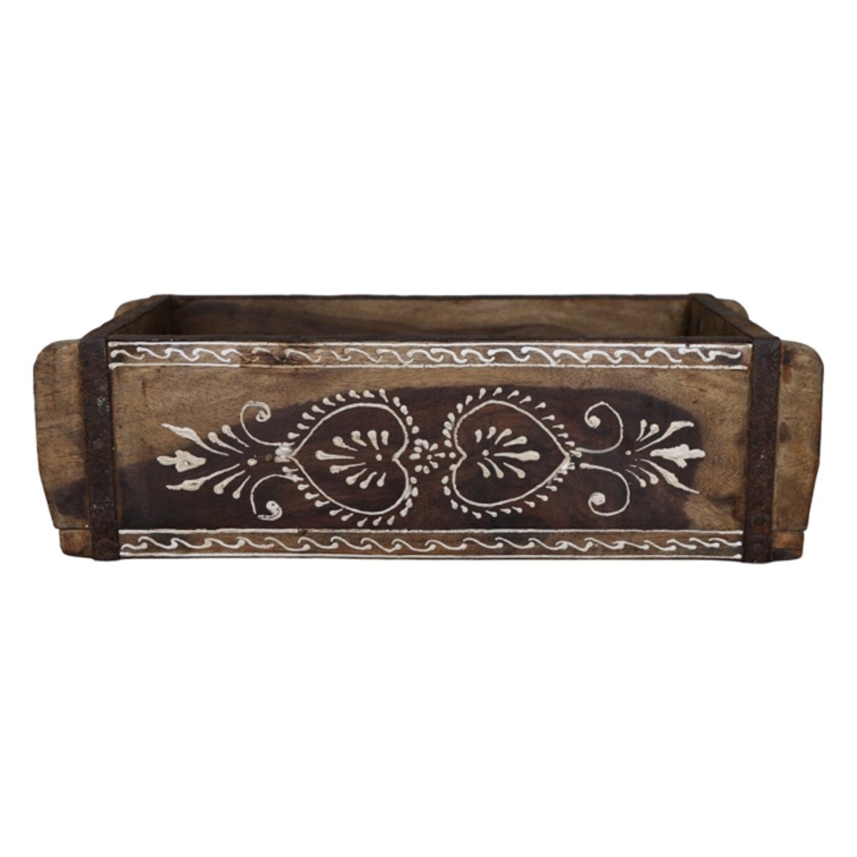 Macosa Home Dekoschale Ziegelform bemalt braun weiß Deko-Holzkiste massiv 32 x 17 cm (1 St., Badorganizer Tischdeko Wohnaccessoire), Unikat Vintage Ziegelkiste Küchenorganizer