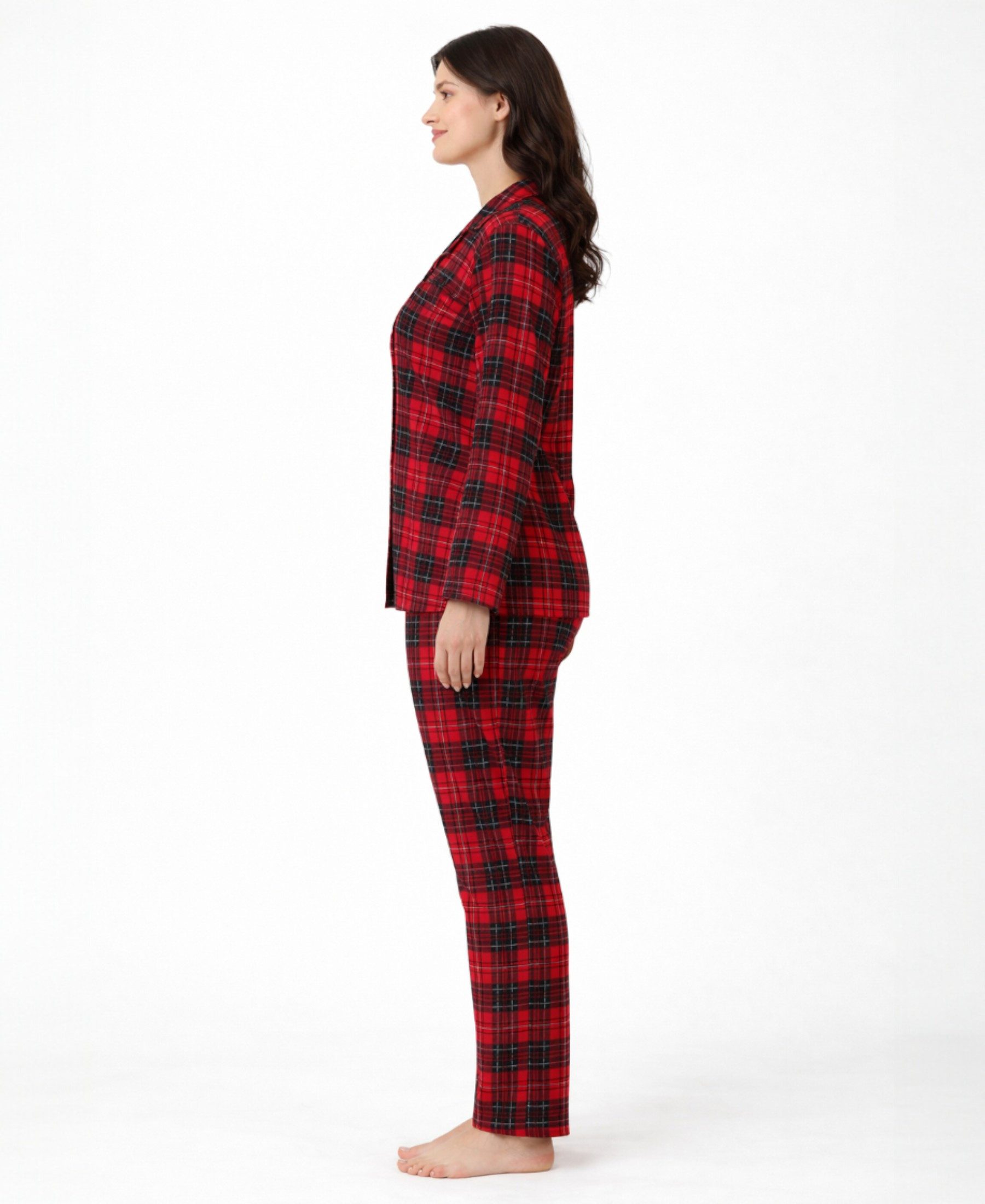 fashionshowcase Pyjama Damen Schlafanzug Velours kariert – Zweiteiliges Hausanzug-Set (Oberteil + lange Hose) hautfreundlich und komfortabel