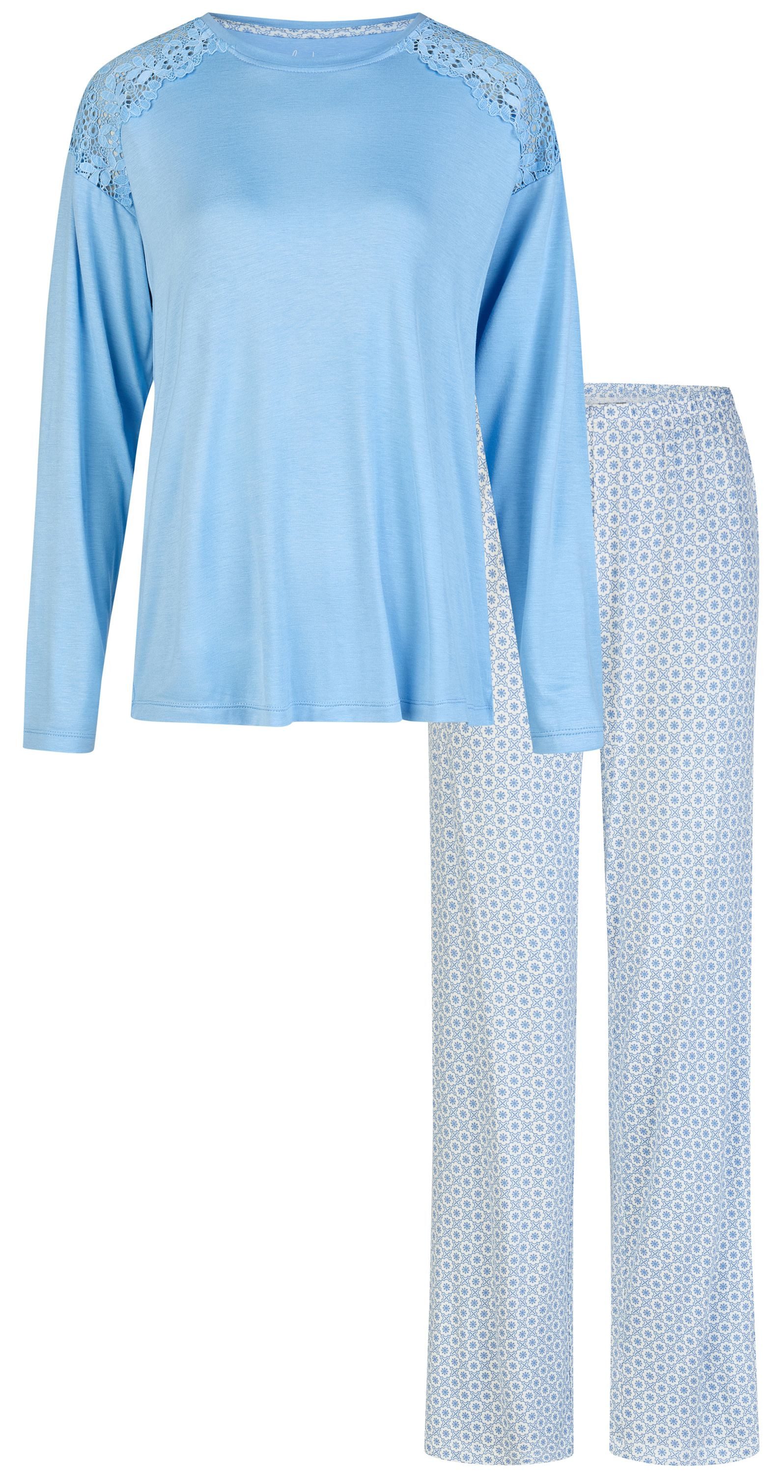 By Louise Schlafanzug Lace Luxury (Set, 2 tlg., 2-teilig) Damen Pyjama lang Langarm Spitze Viskose-Elasthan-Mix