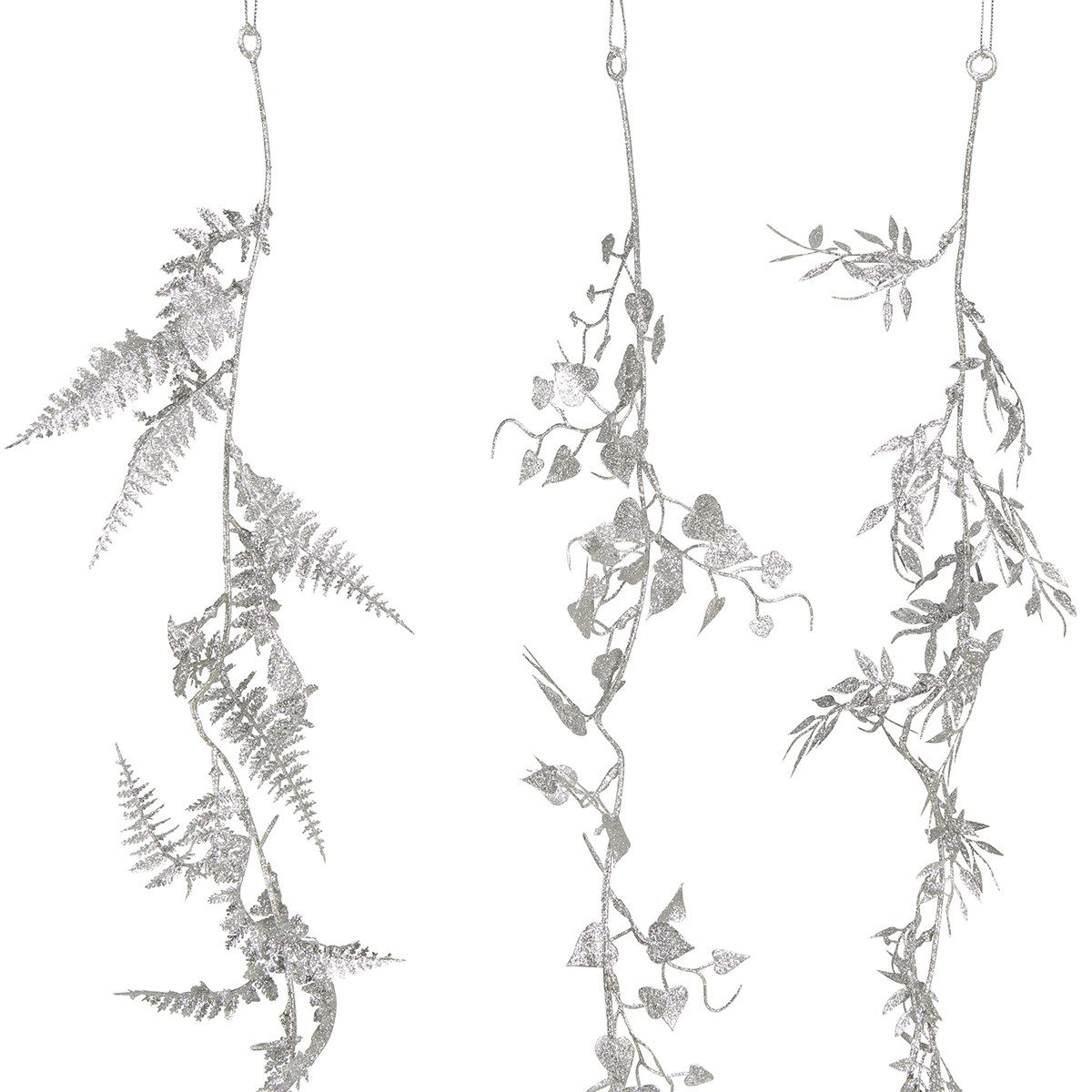Winterliche Kunstpflanze Weihnachtsgirlande Glitzer Farn & Blätter 180cm, 3 Stück, Kaemingk, Höhe 2 cm