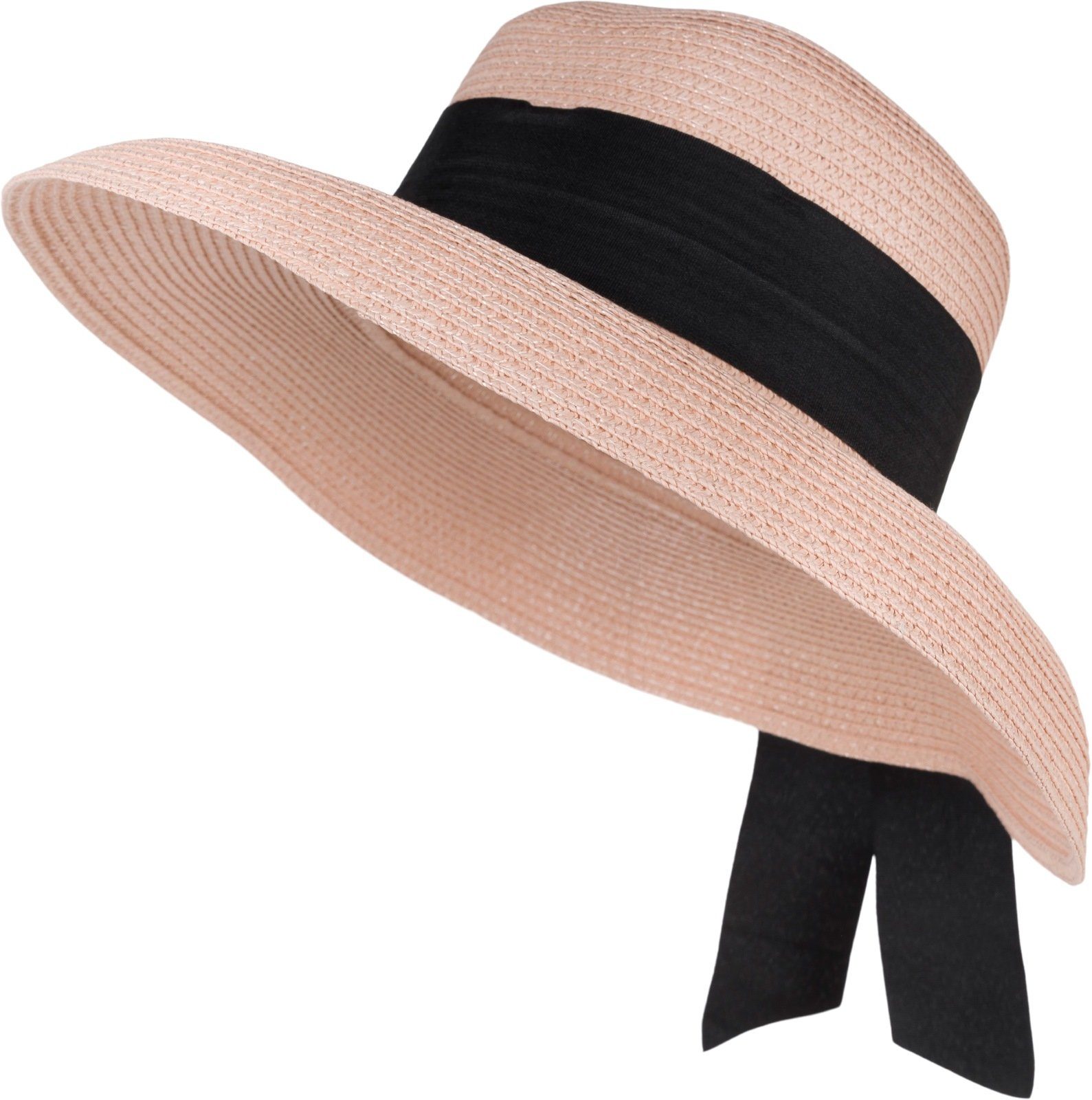 styleBREAKER Sonnenhut Papier Strohhut mit Schwarzem Zierband (1-St)