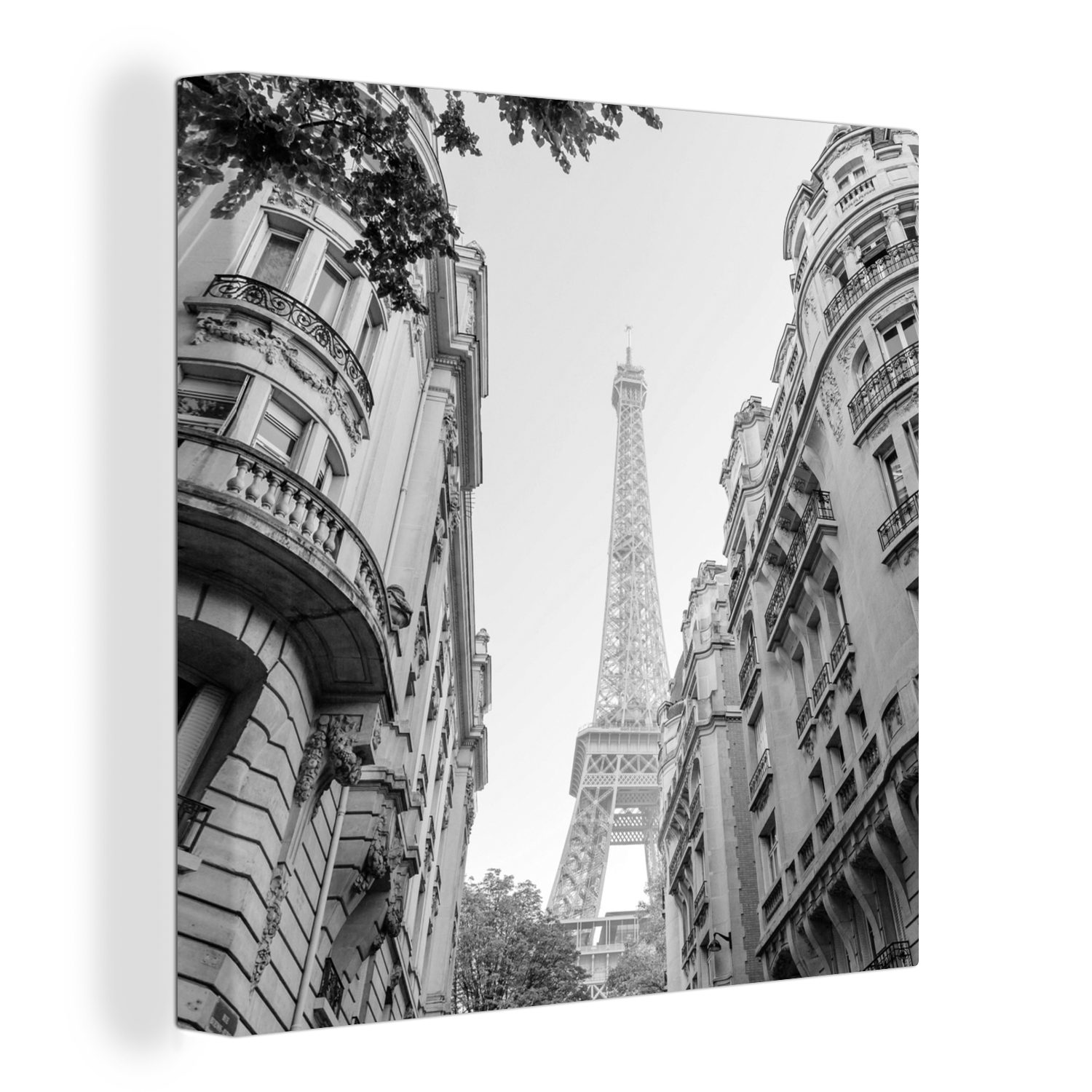 OneMillionCanvasses® Leinwandbild Frankreich - Schwarz - Weiß - Eiffelturm, (1 St), Leinwand Bilder für Wohnzimmer Schlafzimmer
