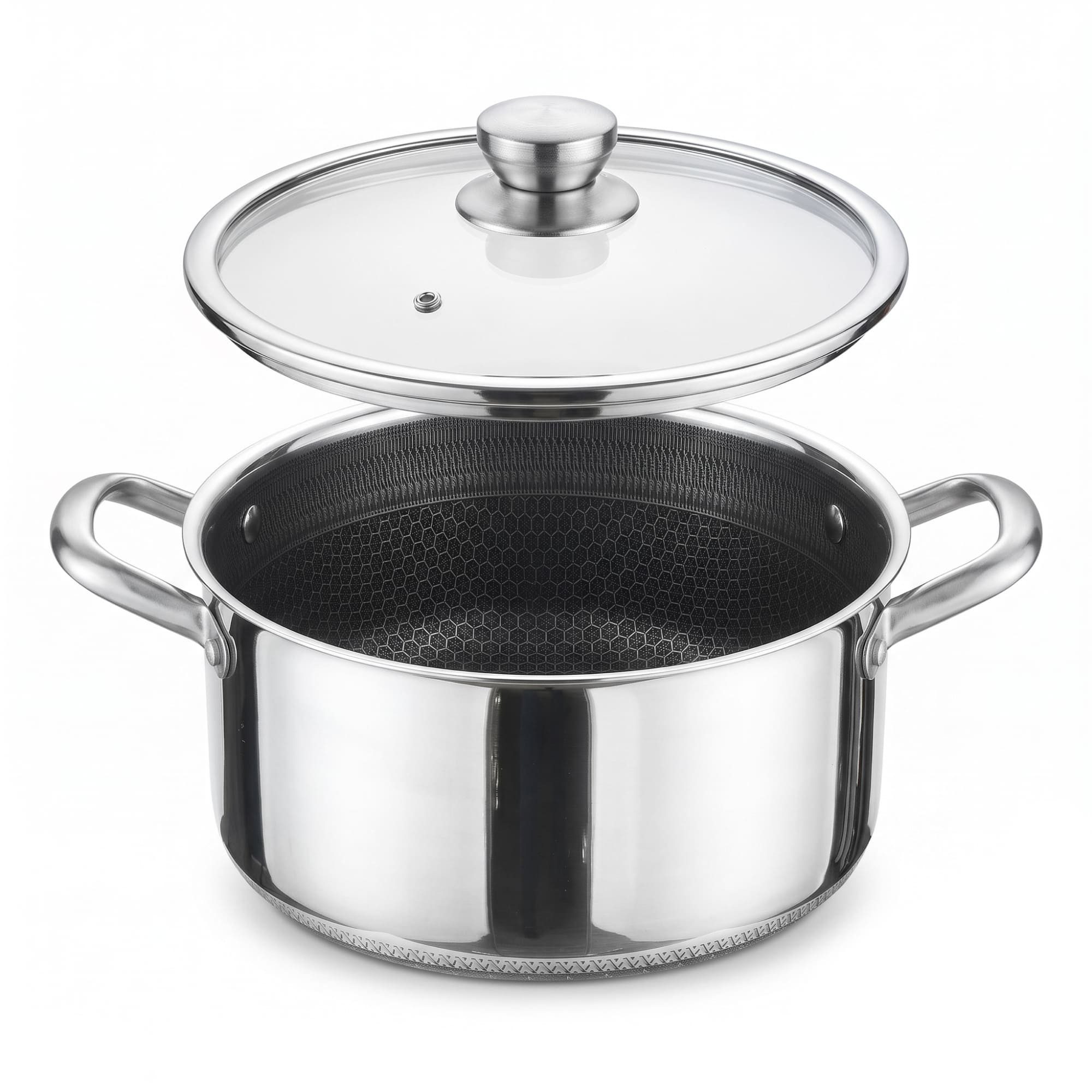 4BIG.fun Kochtopf Kochtopf 4 L Ø 24 cm Edelstahl Induktion Antihaft-Wabenstruktur, Edelstahl