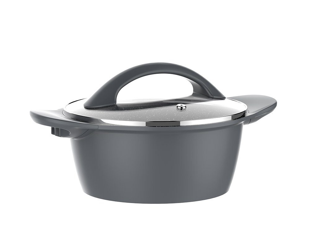 Schäfer Elektronik Schmortopf Aluguss Schmortopf mit Glasdeckel,silber Aluminium Kochtopf, Aluminium (Schmortopf mit Glasdeckel)