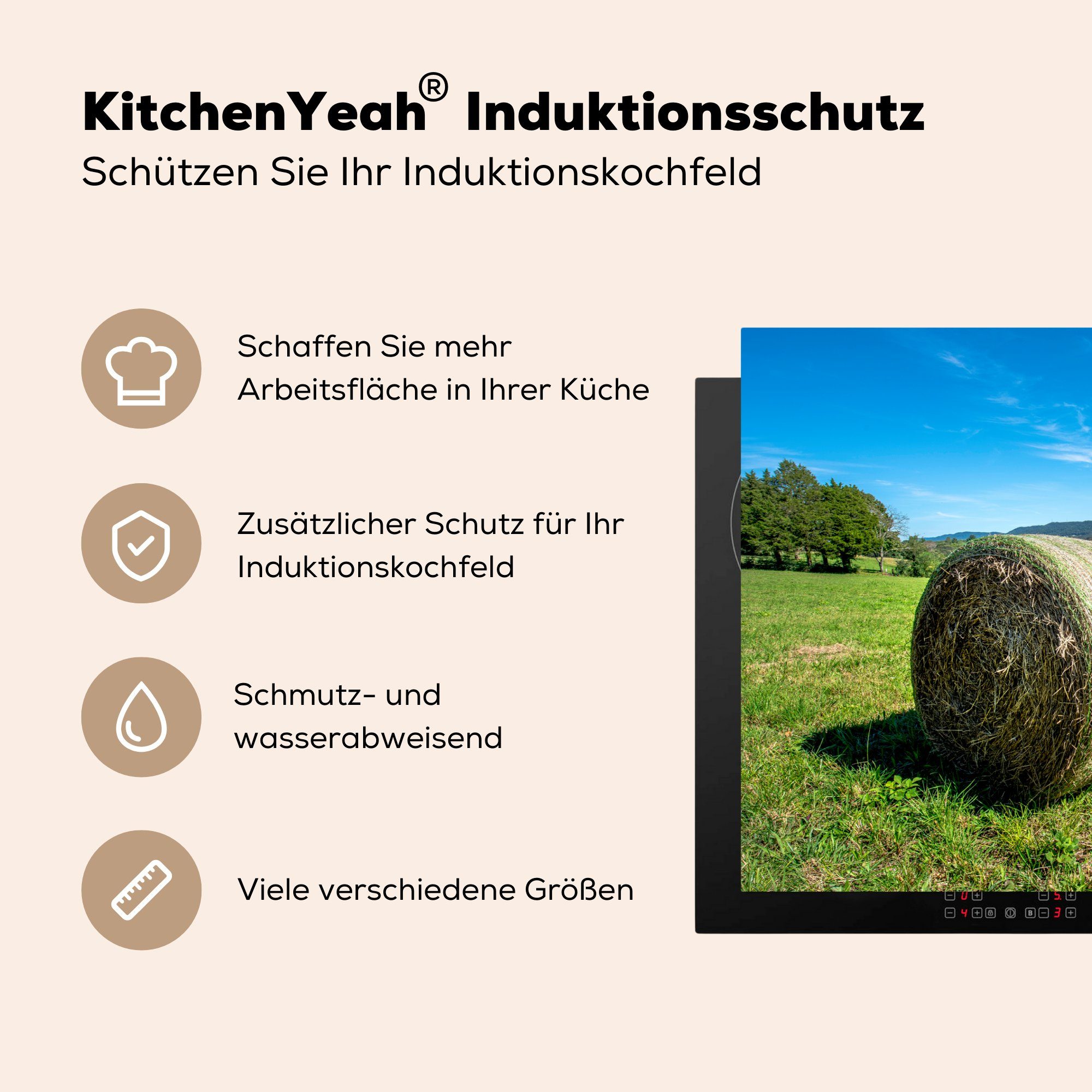 für für MuchoWow 81x52 Luft, (1 klare die Schutz Heuballen cm, küche, Herdblende-/Abdeckplatte Ceranfeldabdeckung Induktionskochfeld tlg), Vinyl,