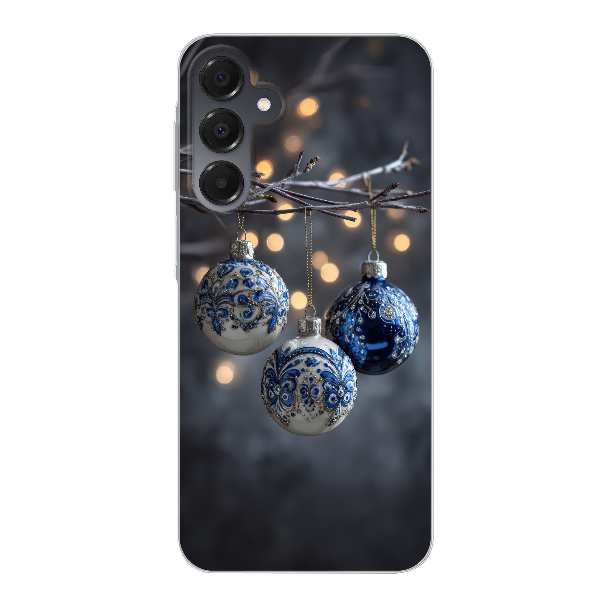 MuchoWow Handyhülle für Samsung Galaxy A16 Weihnachtskugel - Dekoriert - Blau, Handy Case, Silikon, Bumper Case Dünn