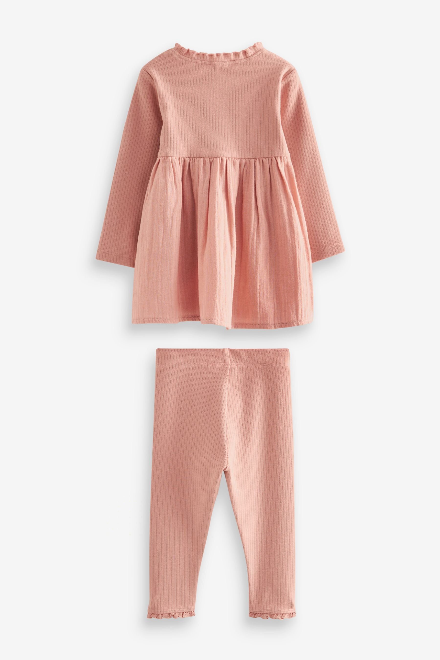 Next Kleid & (2-tlg) Pink Kleid Appliqué Leggings Set mit und Leggings