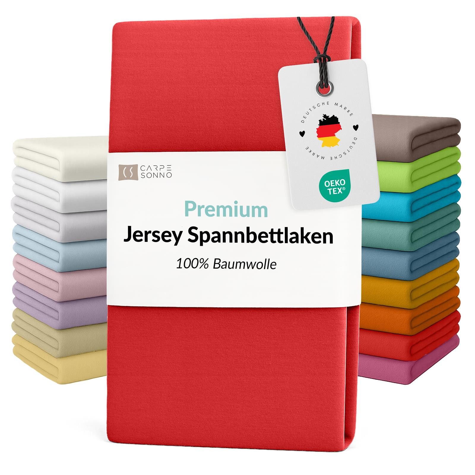 Carpe Sonno Spannbettlaken Jersey Bettlaken 90x200 100x200 140x200 160x200 180x200 200x200 & x220, Jersey, Gummizug: rundum, (1 Stück), Für Matratzen bis 25cm Höhe - 100% Baumwolle - MADE IN EU - OEKO-TEX®