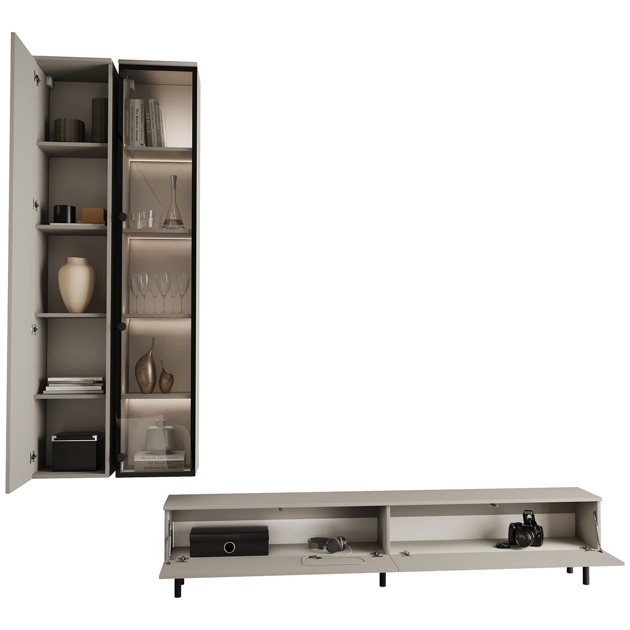 MOEBLINE Wohnwand Medienwand FIVO 1 kaschmir 3-St TV-Lowboard Hängeschränke günstig online kaufen