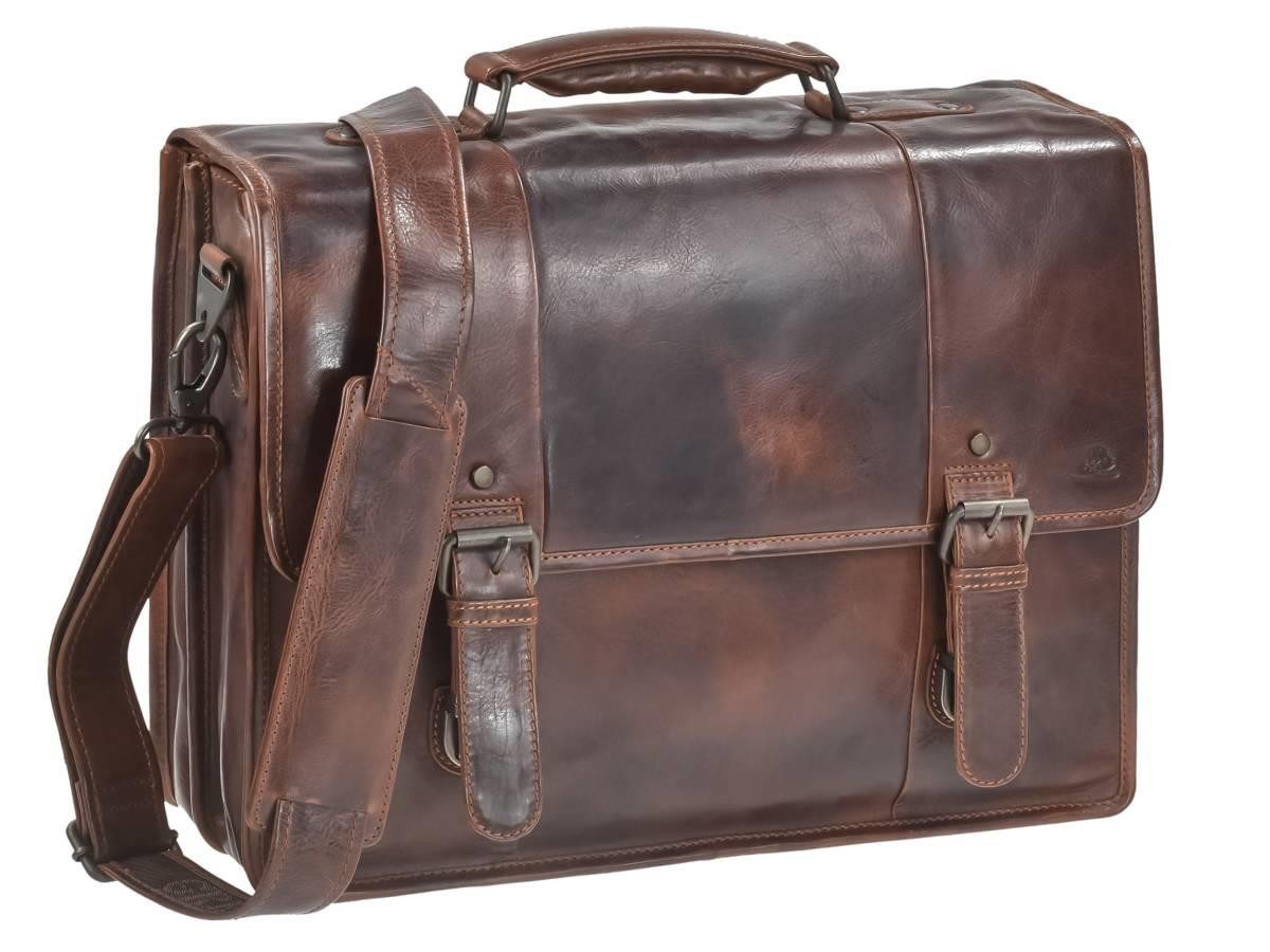 Greenburry Aktentasche "Rugged" Lehrertasche Herren Schultasche Leder 41x30cm teak braun, used Look, Businesstasche, für Herren, für Damen