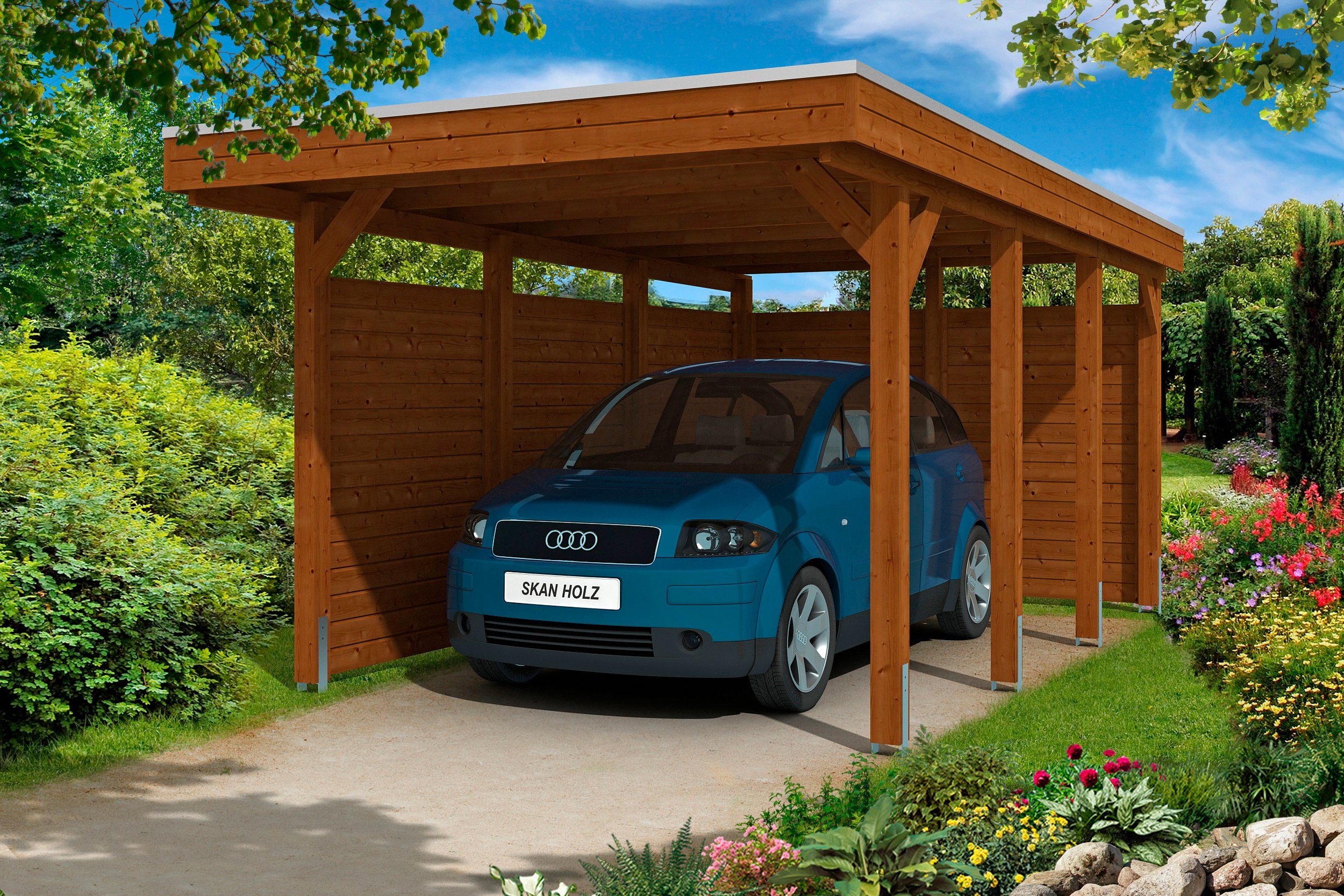 Skanholz Einzelcarport Friesland 1, BxT: 314x555 cm, 210 cm Einfahrtshöhe, (Set), mit Seiten- und Rückwänden | Carports