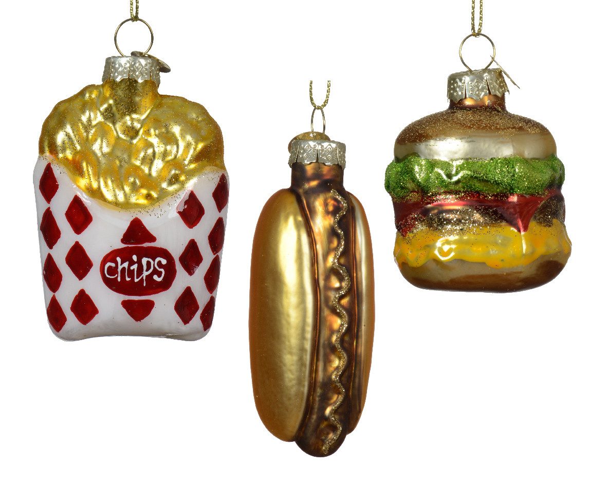 Kaemingk Christbaumschmuck Christbaumschmuck American Diner Food Glas 11 cm mix 3er -Set