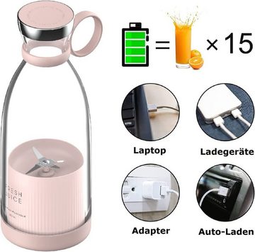 Gontence Akku-Smoothie-Maker 350ml Mini-Mixer, frischer Saft, kleiner Mixer USB, wiederaufladbarer, 20000r/min, 304 sus, leicht zu tragen, Anti-False-Touch