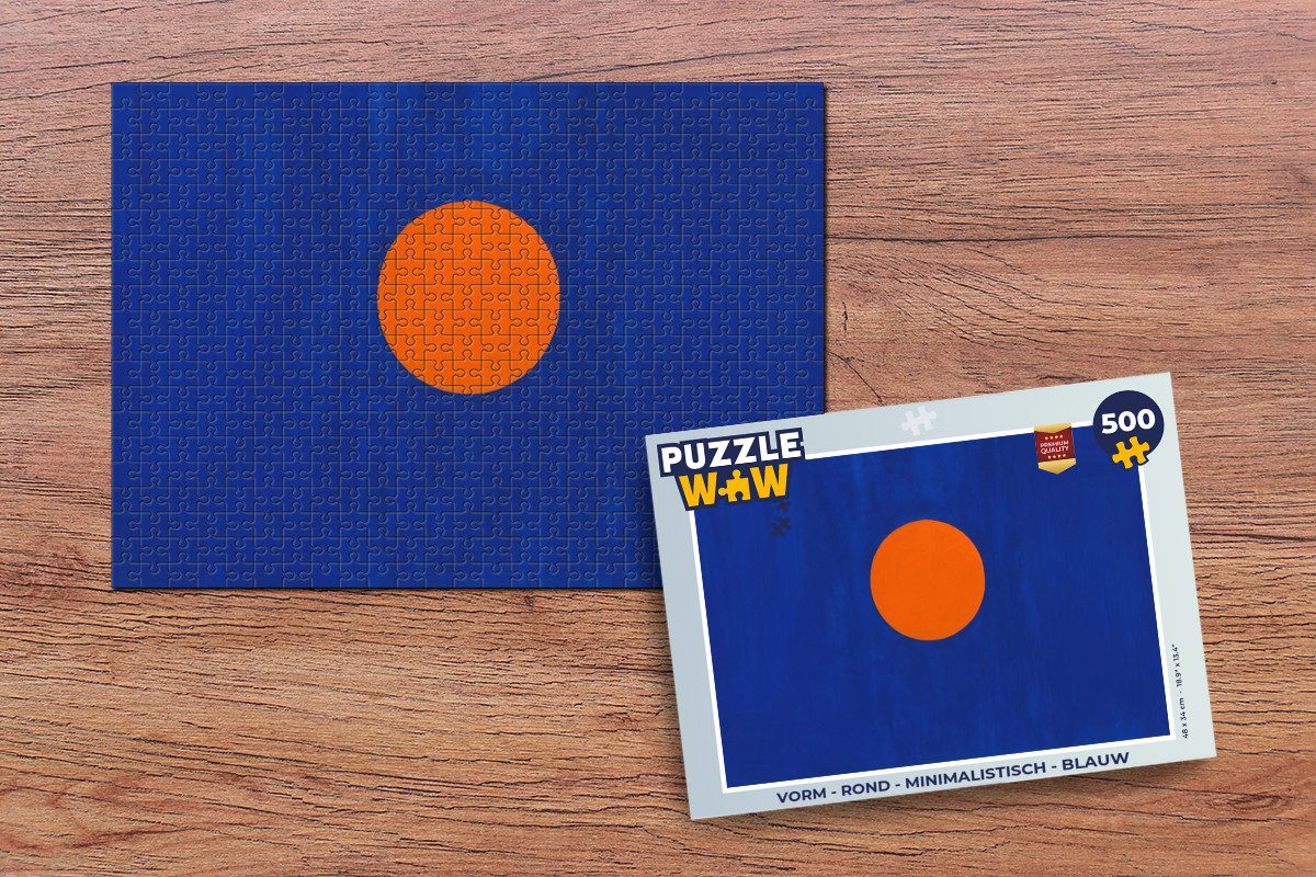 MuchoWow Puzzle Form - Rund - Minimalistisch - Blau, 500 Puzzleteile, Foto-Puzzle, Bilderrätsel, Puzzlespiele, Spielzeug