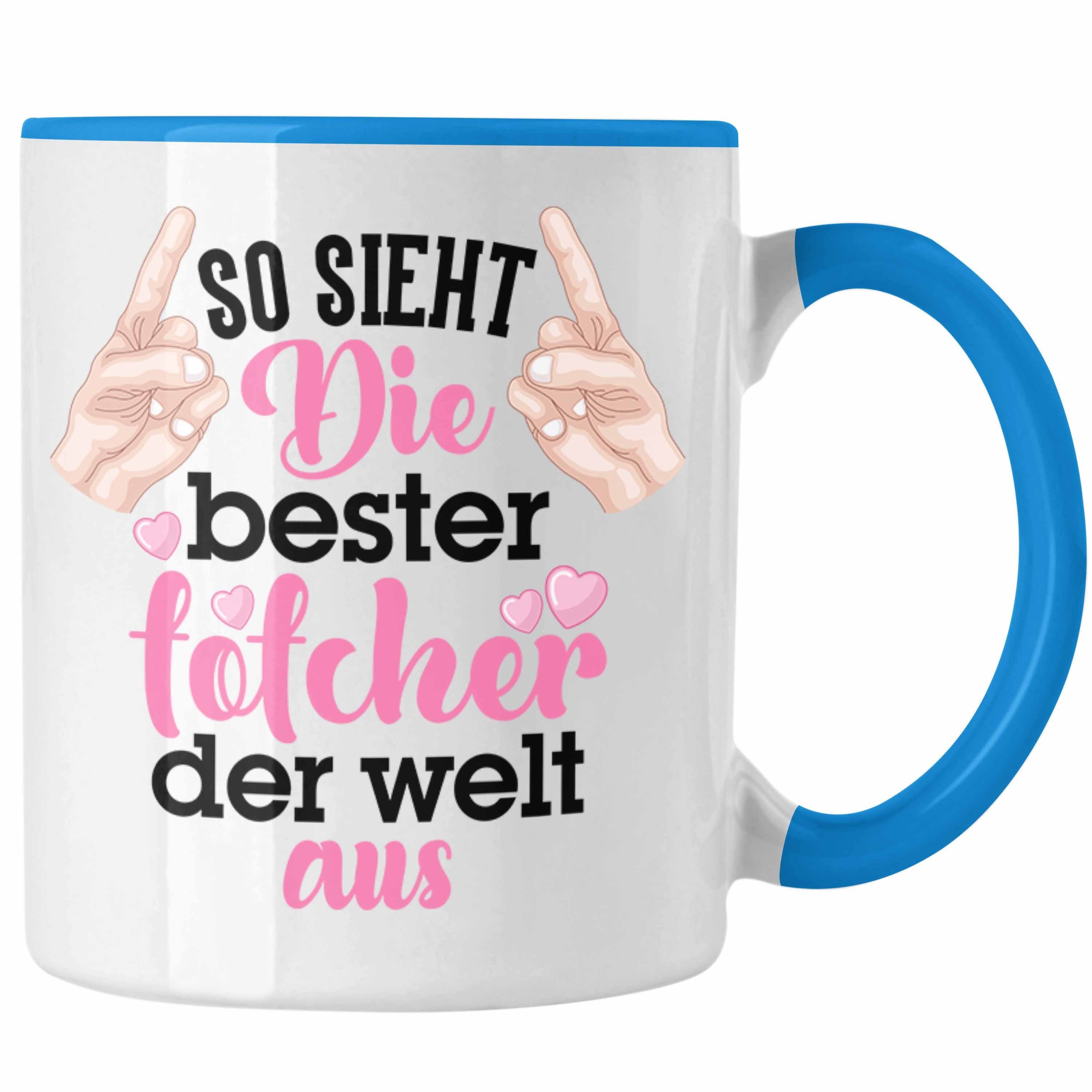 Trendation Tasse Trendation - Vater Töchter Kaffeetasse Geschenk Blau für Mama Pink Spruch Tasse Geschenk Tochter Beste Tochter