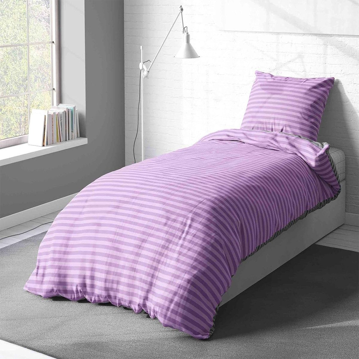Visaggio Bettwäsche Baumwolle 135x200, 155x200, 155x220, 200x200, 200x220 oder 240x220, Renforcé, 2 teilig, Stripe Wendebettwäsche Streifen, mit Reißverschluss