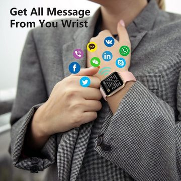 Bebinca Damen 2023 Mit Anrufe und Whatsapp IP68 Wasserdichter Smartwatch (1,69 Zoll, Android iOS), mit Mikrofon Sprachassistent 28 Sportmodi/Herzfrequenz/260-mAh-Akku