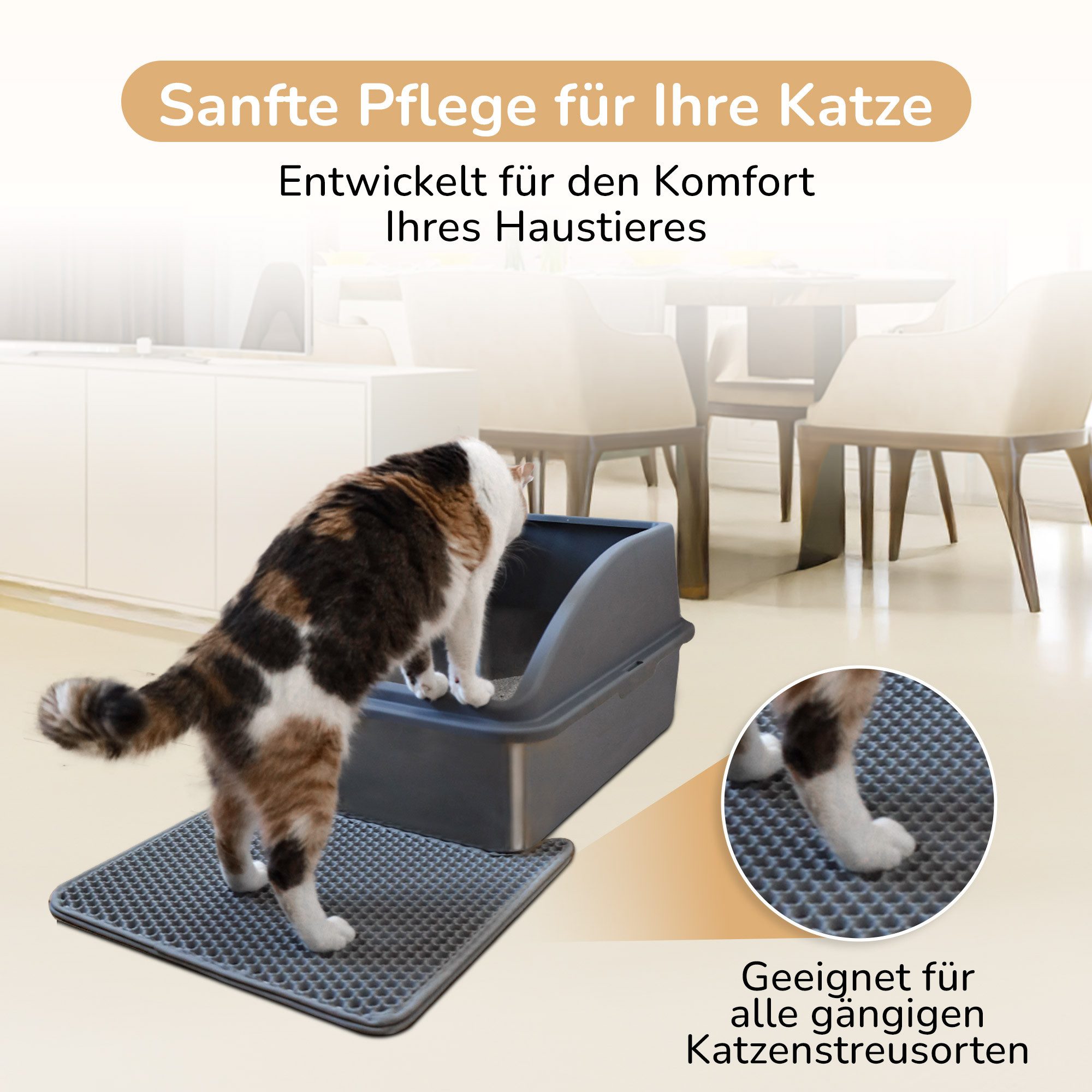 LINUMA Katzentoilette Edelstahl inkl. Streumatte & Schaufel Katzenklo hygienisch & langlebig, Edelstahl Katzenklo – hygienisch, geruchsfrei & langlebig