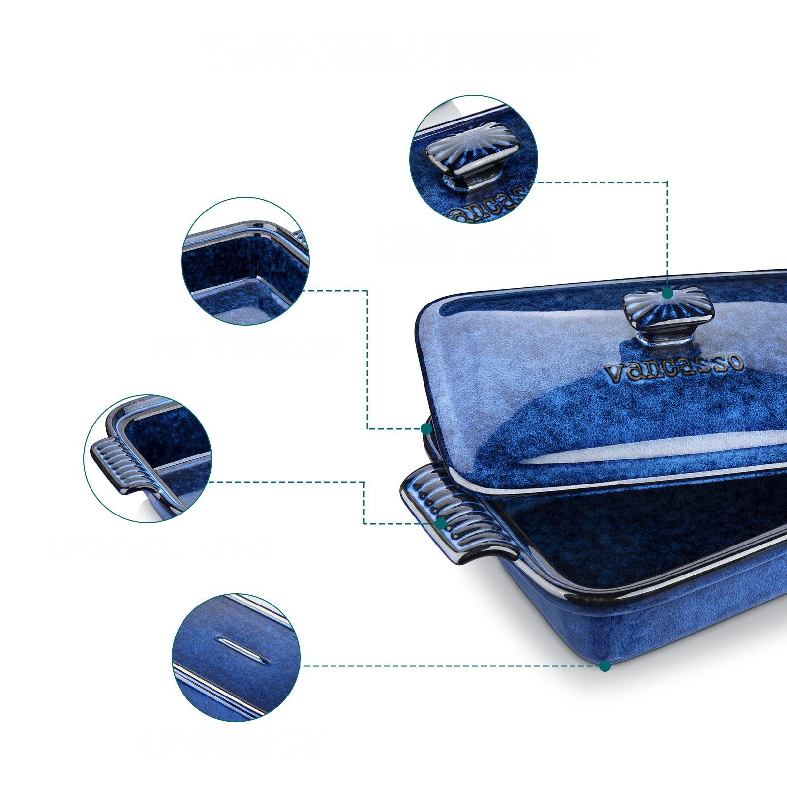 vancasso Backform 1-tlg Porzellan Backform Set mit Deckel, Ofenform, Auflaufform, Blau, (1-tlg) – Bild 5 von 5