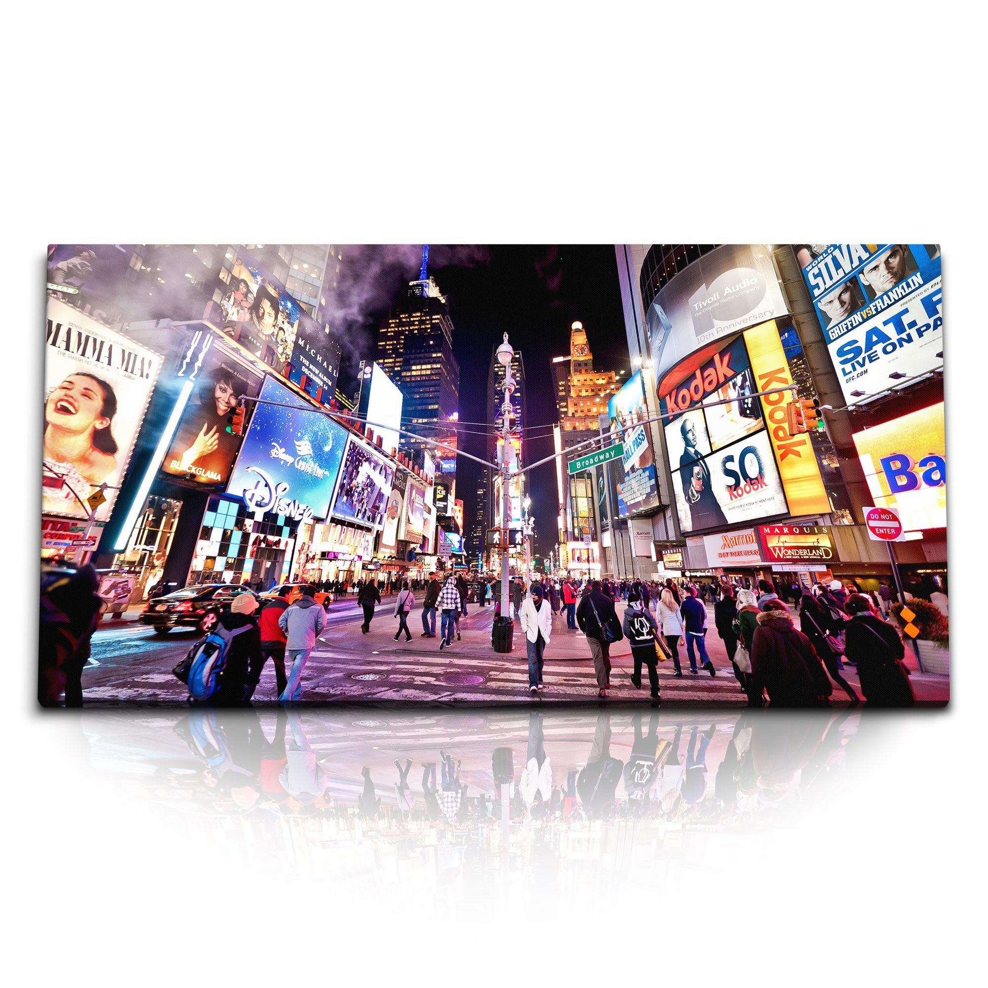 Leinwandbild Kunstdruck Bilder 120x60cm Broadway New York Reklametafeln Nacht