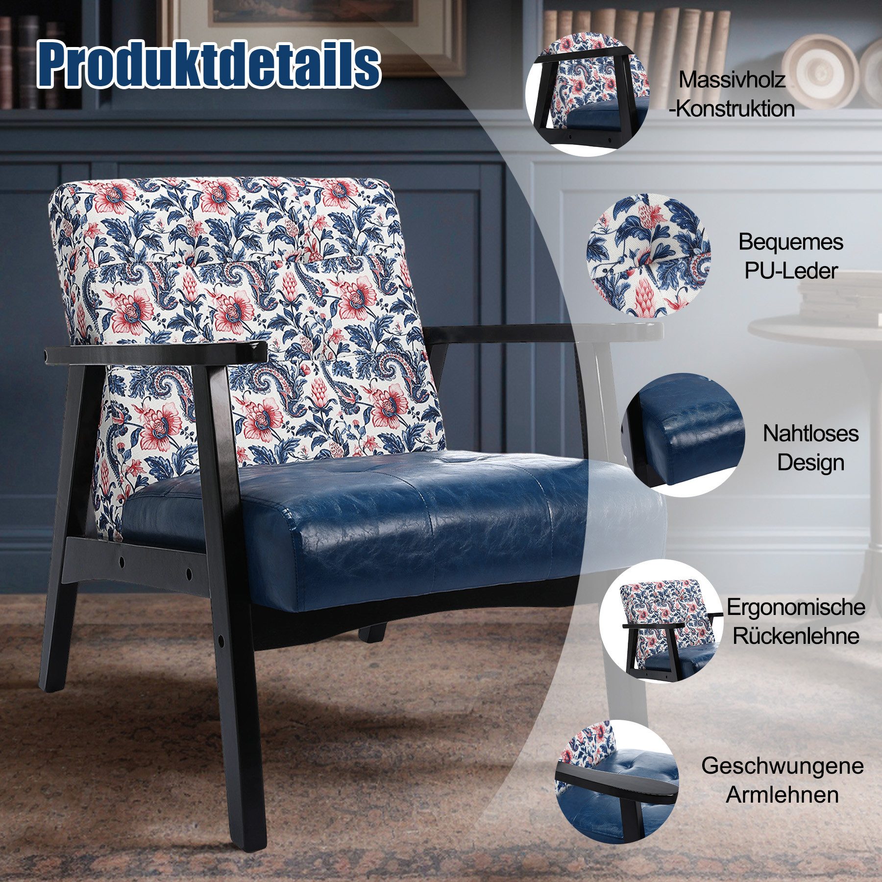 HomeMiYN Loungesessel Retro Holzsessel Loungesessel Polsterstuhl günstig online kaufen