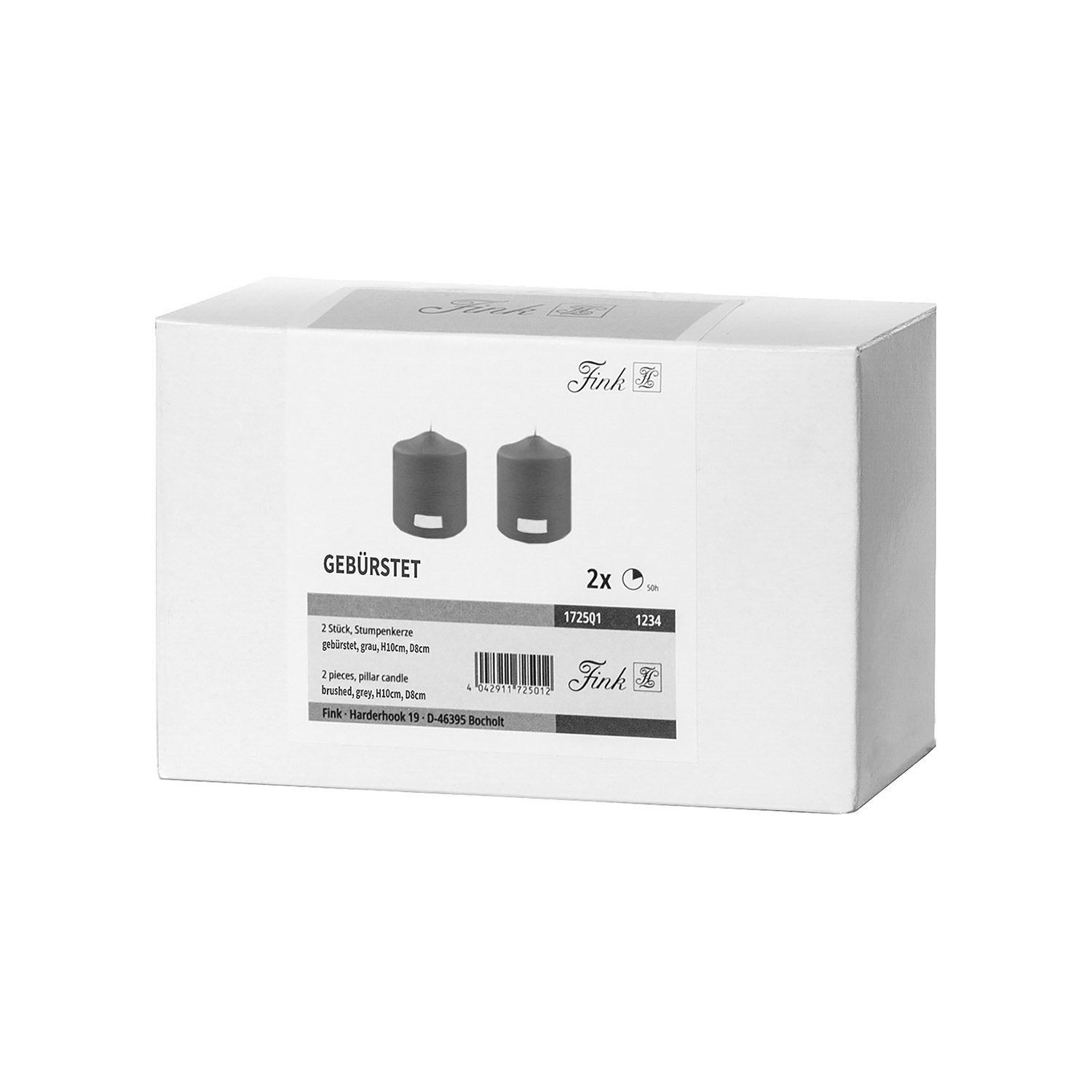 Fink Stumpenkerze CANDLE 2er Set Stumpenkerzen - grau - Paraffin - H. 10cm x B. 8cm (1-tlg., Dicke Kerzen - Großkerzen), Säulenkerzen Blockkerzen Zylinderkerzen - Elegante Standkerzen