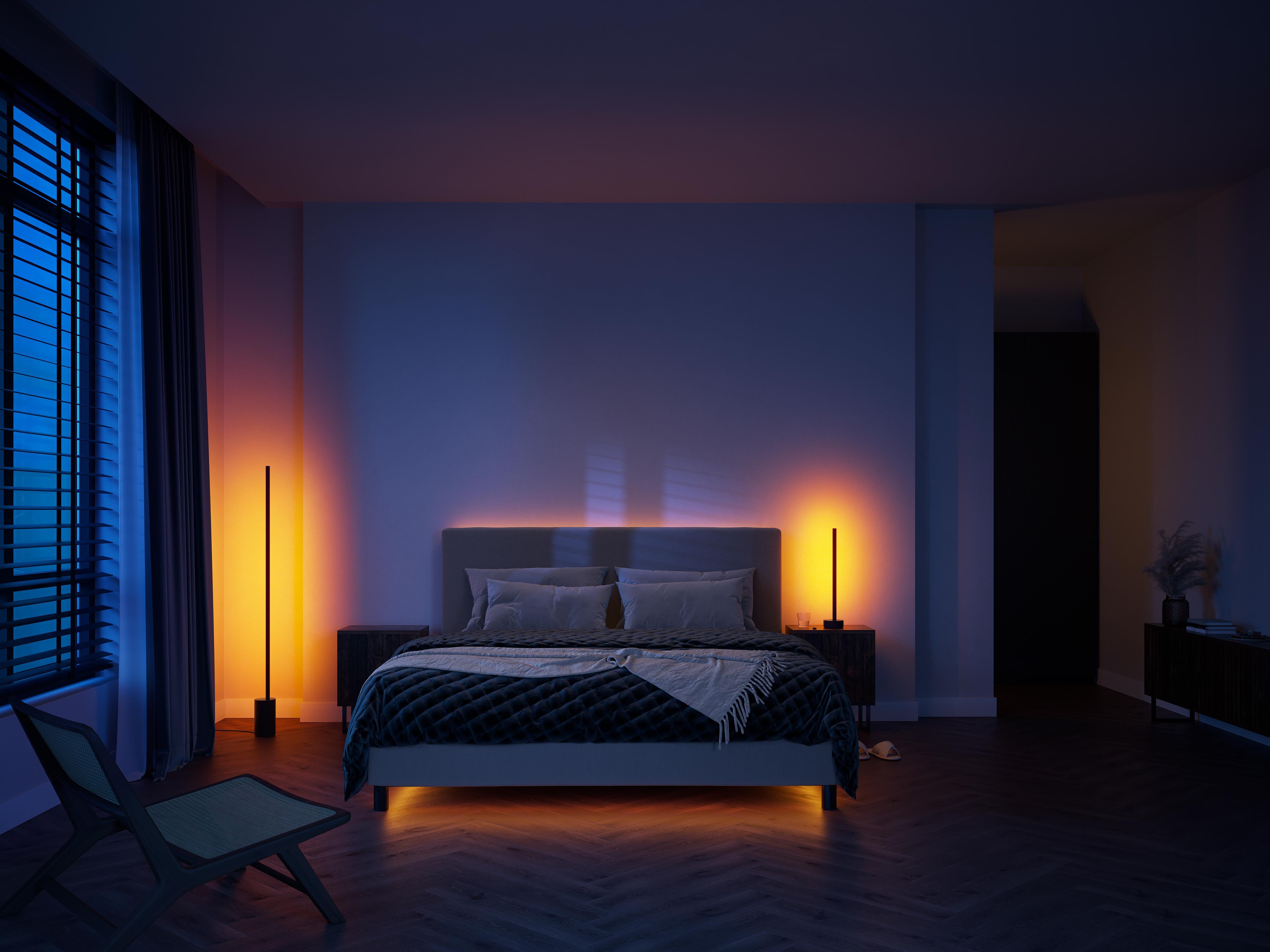 Philips Hue Smarte LED-Leuchte Gradient Signe Stehleuchte schwarz, Abschaltautomatik, Bluetooth, CCT - über Fernbedienung, Dimmfunktion, Farbsteuerung, Farbwechsel, Leuchtdauer einstellbar, Memoryfunktion, Nachtlichtfunktion, RGB, Smart Home, Timerfunktion, dimmbar über Fernbedienung, erweiterbar, mehrere Helligkeitsstufen, LED wechselbar, RGB, inkl. Philips Hue Dimmschalter