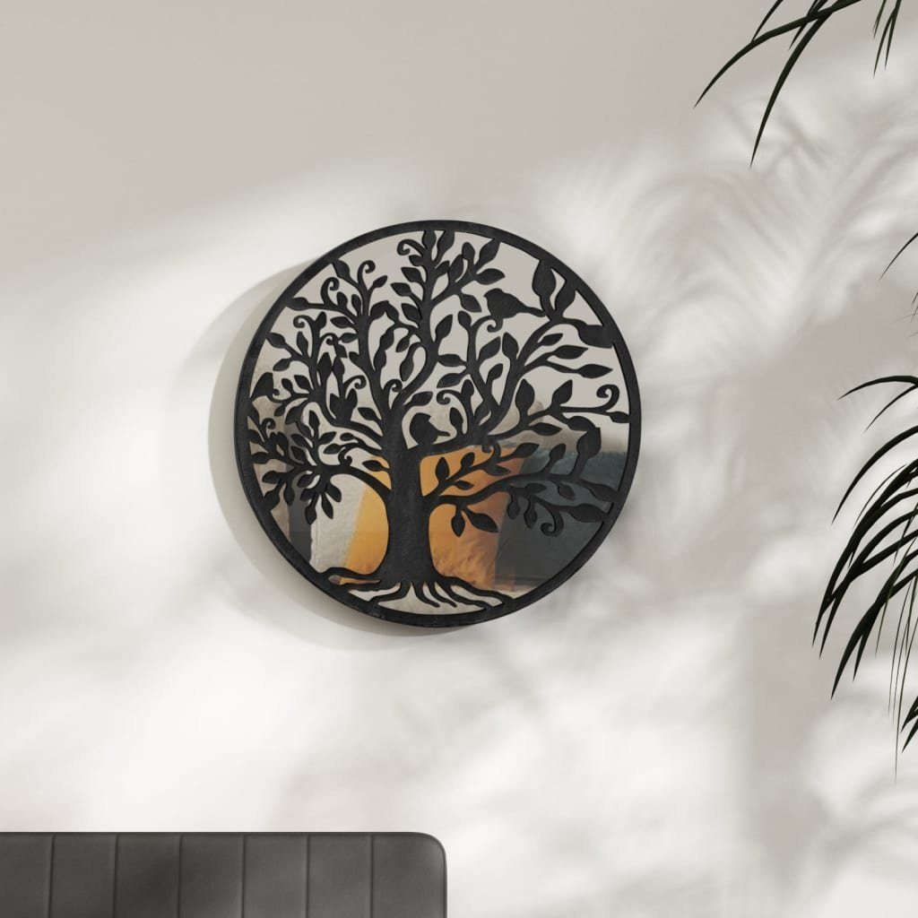 furnicato Wandspiegel Runder Spiegel Baumdesign 40 x 2,5 cm Schwarz (1-St), Wandspiegel mit Baumdesign und einfacher Wandbefestigung im Haus