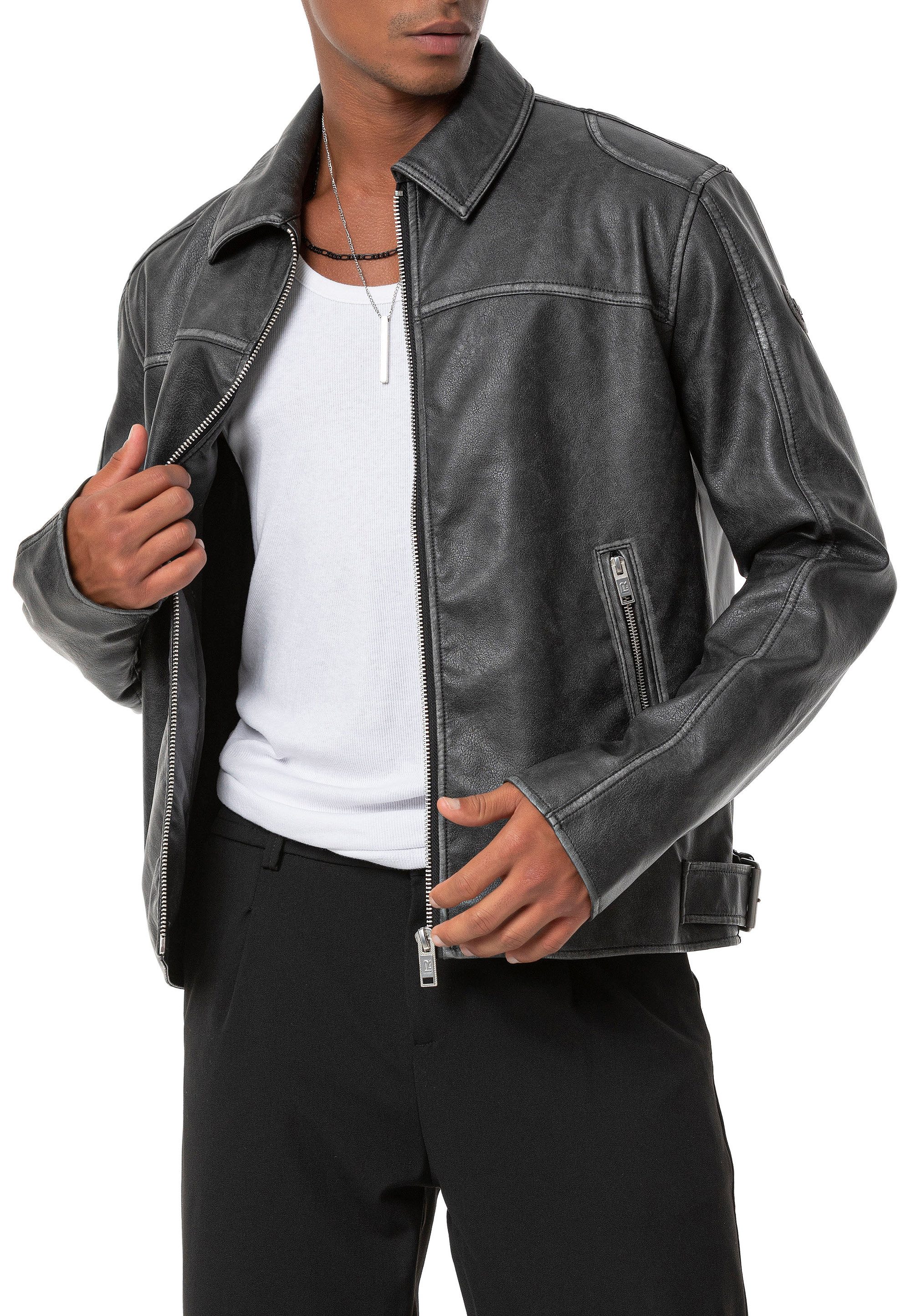 RedBridge Lederimitatjacke mit Vintage-Waschung – Reißverschluss, günstig online kaufen