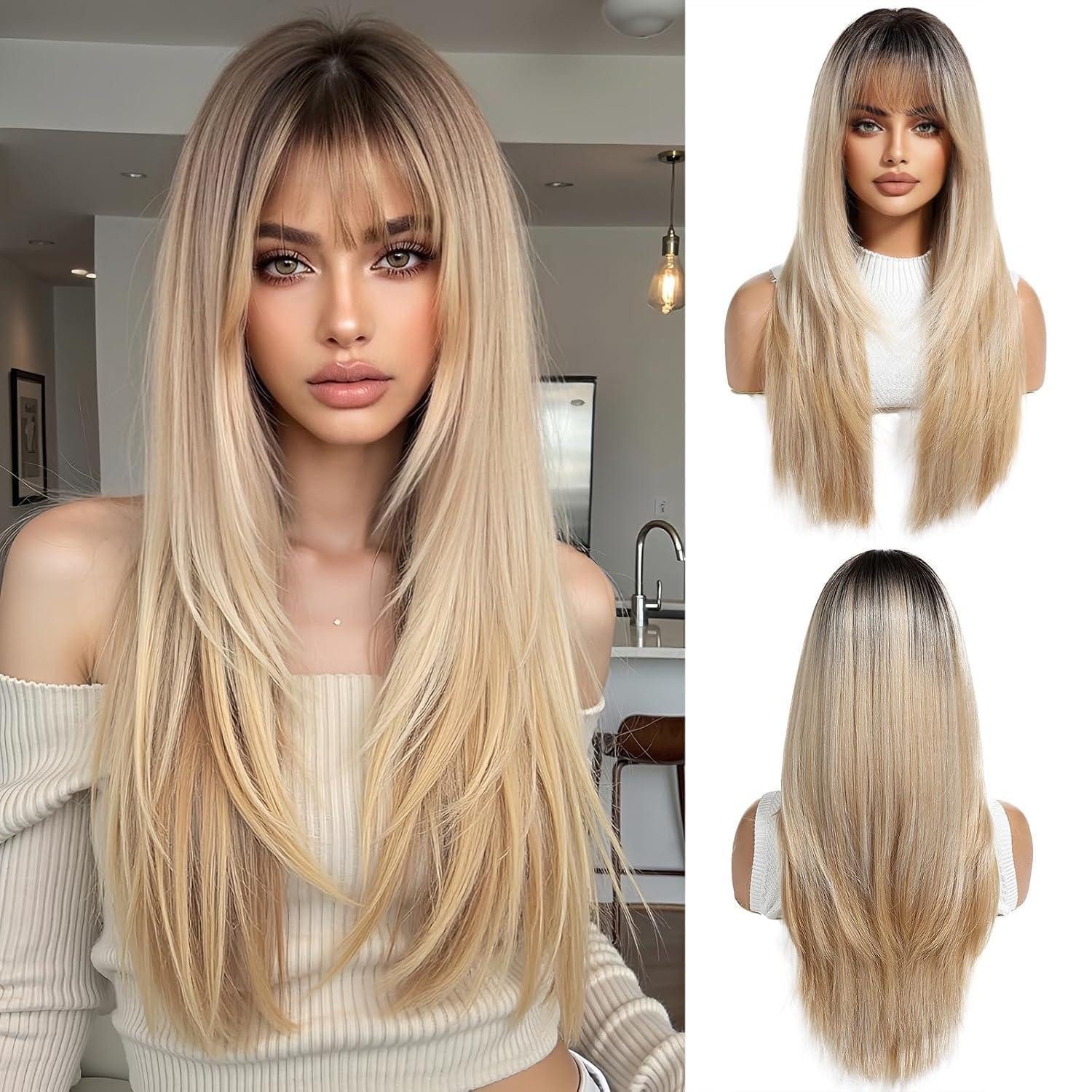 LuxusKollektion Kunsthaarperücke Perücke Ombre Blonde Pony Synthetikhaar Damen Ombre blond(6355-1)