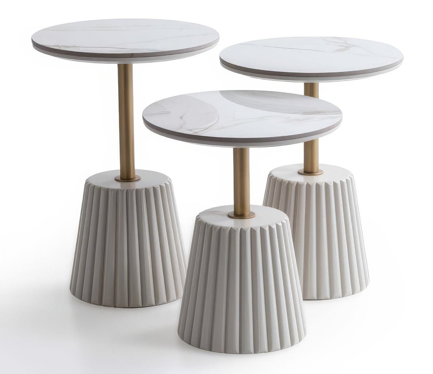 JVmoebel Satztisch Beistelltisch Set 3tlg Modern Beige Gold Marmor Couchtisch Design Neu, Made in Europa