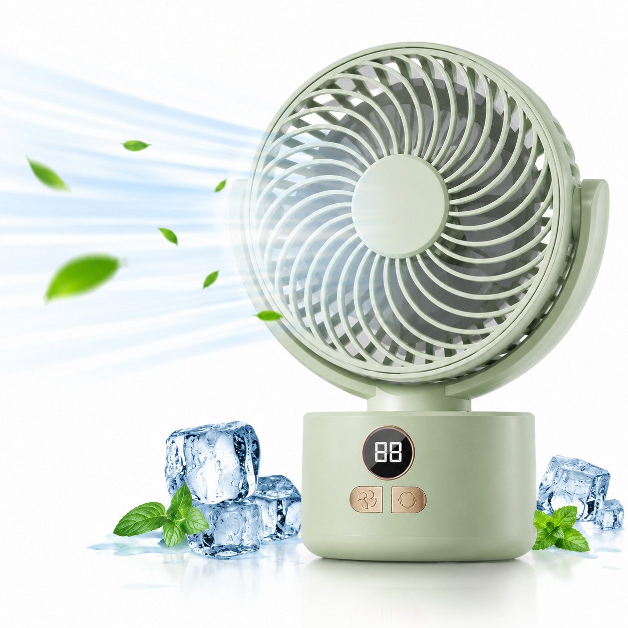 MOPUEA Ventilatorkombigerät Akku Tischventilator mit LED-Anzeige, Mini leiser Ventilator 3 Stufen, Oszillierend tragbarer Ventilator Schnelle Kühlung Luftzirkulation