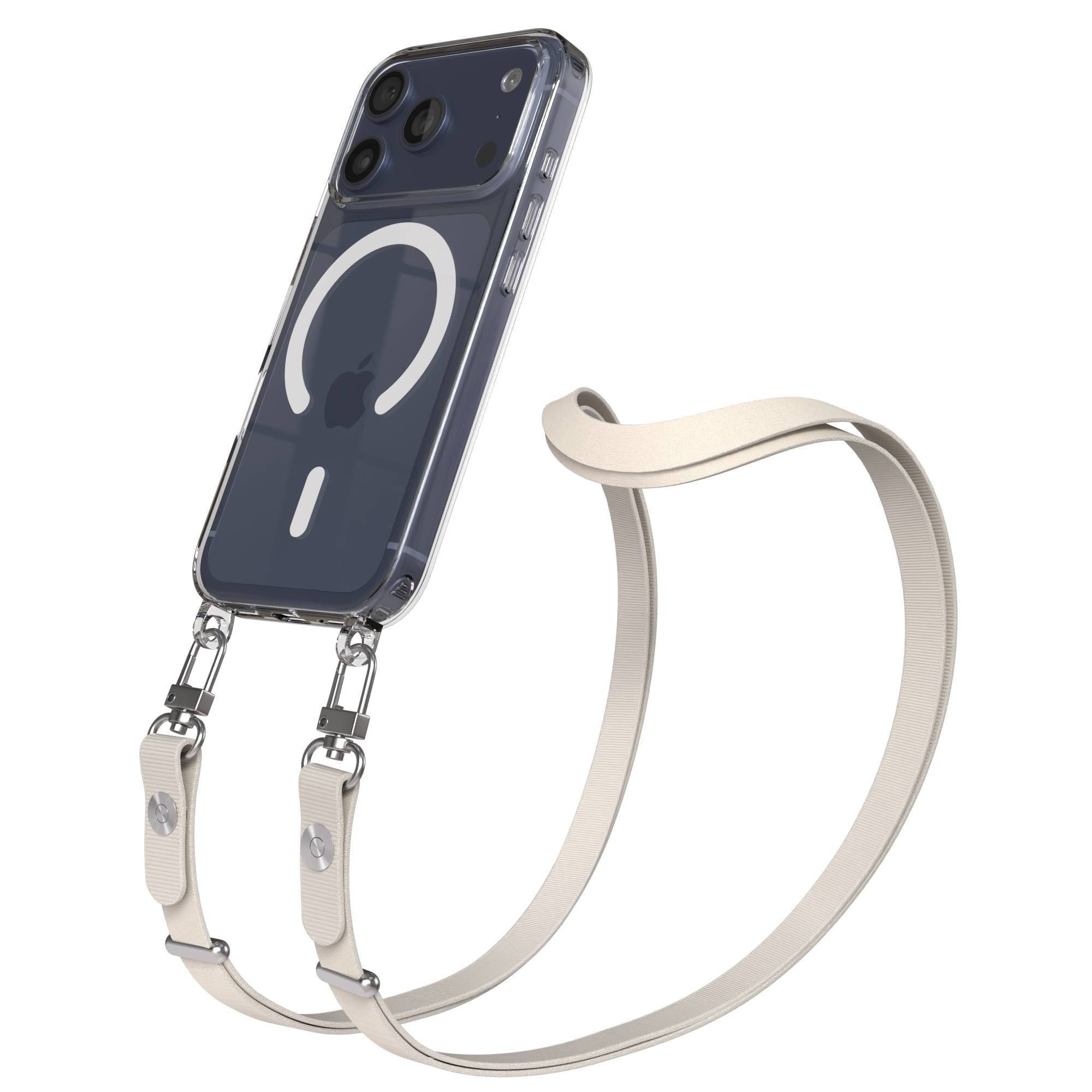 EAZY CASE Handykette für Apple iPhone 17 Pro Handyhülle mit Handyband magnetisch, MagSafe Case in Taupe mit Handykette und Länge von 1 bis 1,90 m