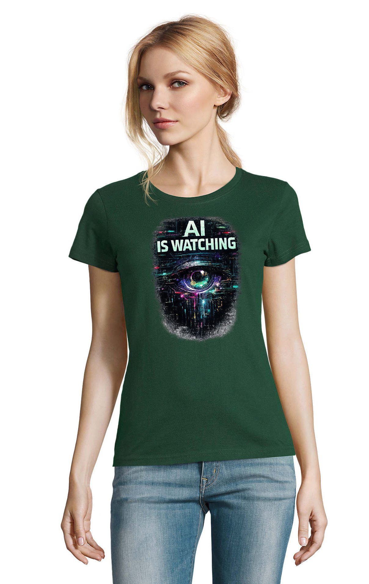 Blondie & Brownie T-Shirt Damen T Shirt AI is Watching Eye Print Baumwolle Casual Rundhals AI is Watching D Tee Urban Vision Fit