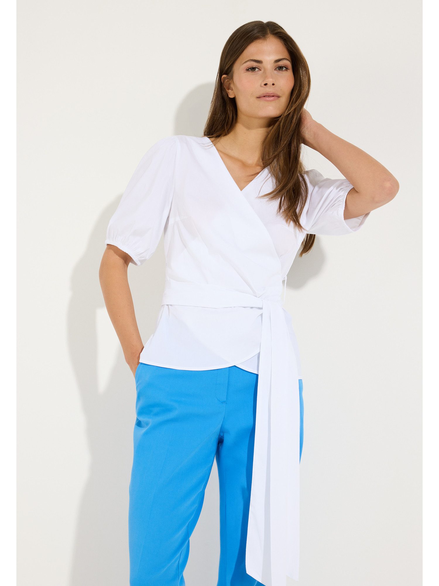 MORE&MORE Klassische Bluse feminine Kurzarmbluse mit Wickel-Design