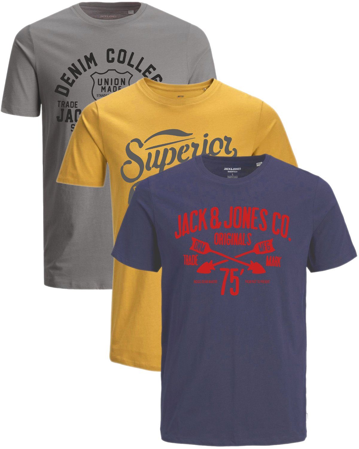 Jack & Jones Print-Shirt (Spar-Set, 3er-Pack) T-Shirts mit Aufdruck aus Baumwolle 3er Mix OPT 5 | T-Shirts