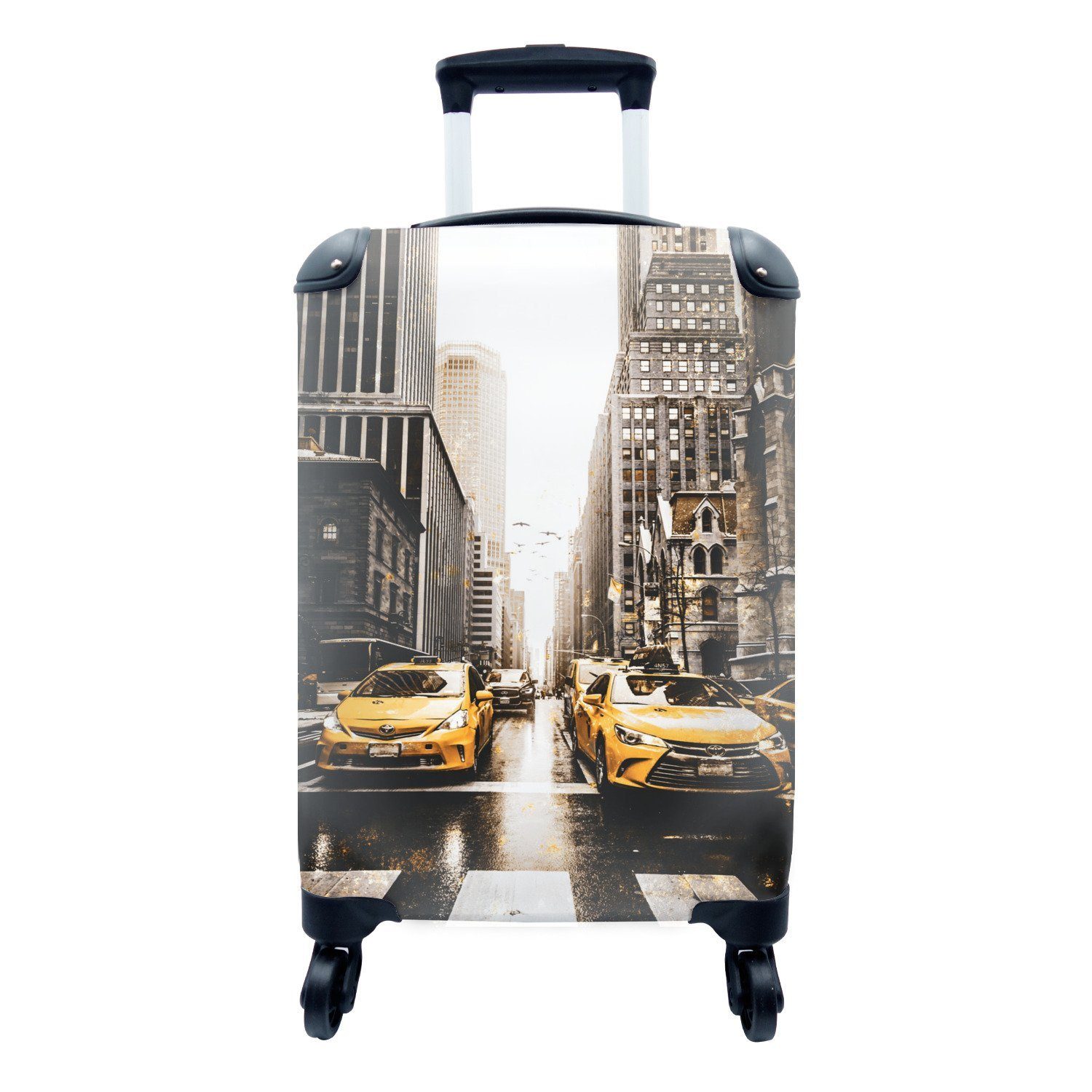 MuchoWow Handgepäckkoffer Gold - Taxis - New York, 4 Rollen, Reisetasche mit rollen, Handgepäck für Ferien, Trolley, Reisekoffer