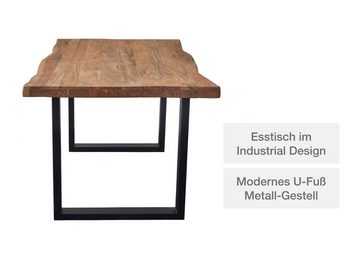 LC Home Esstisch massiver Baumkanten Holztisch Akazienholz Massivholz Industrial Design (Set, 1 Tisch), Tischplatte aus hochwertigem Akazienholz