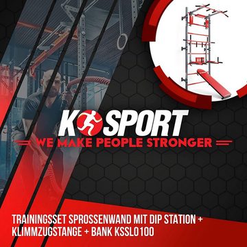 K-SPORT Kraftstation Sprossenwand+Dip Station, Klimmzugstange & Trainingsbank, (TRAININGSSET SPROSSENWAND MIT DIP STATION + KLIMMZUGSTANGE + BANK), Made in EU!