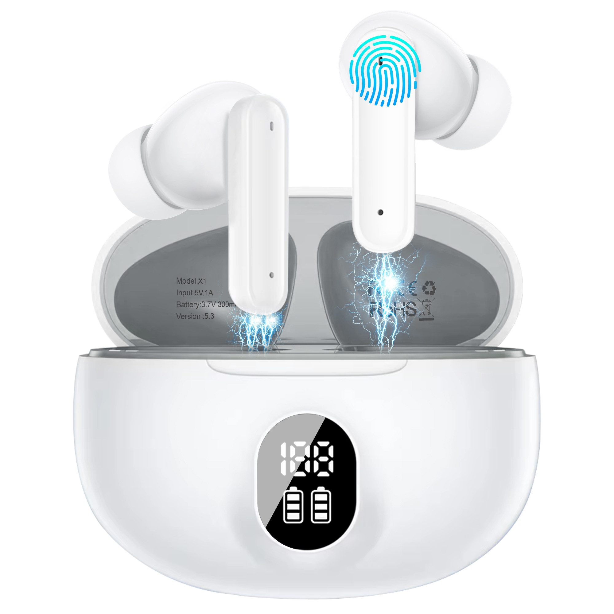 BRAIDOL Kopfhörer, TWS In-Ear-Kopfhörer,Bluetooth 5.3,HiFi Stereo In-Ear-Kopfhörer (Bluetooth Kopfhörer mit HD Mikrofon,True Wireless, Noise Cancelling, Sprachsteuerung,Ultraleicht Ohrhörer)