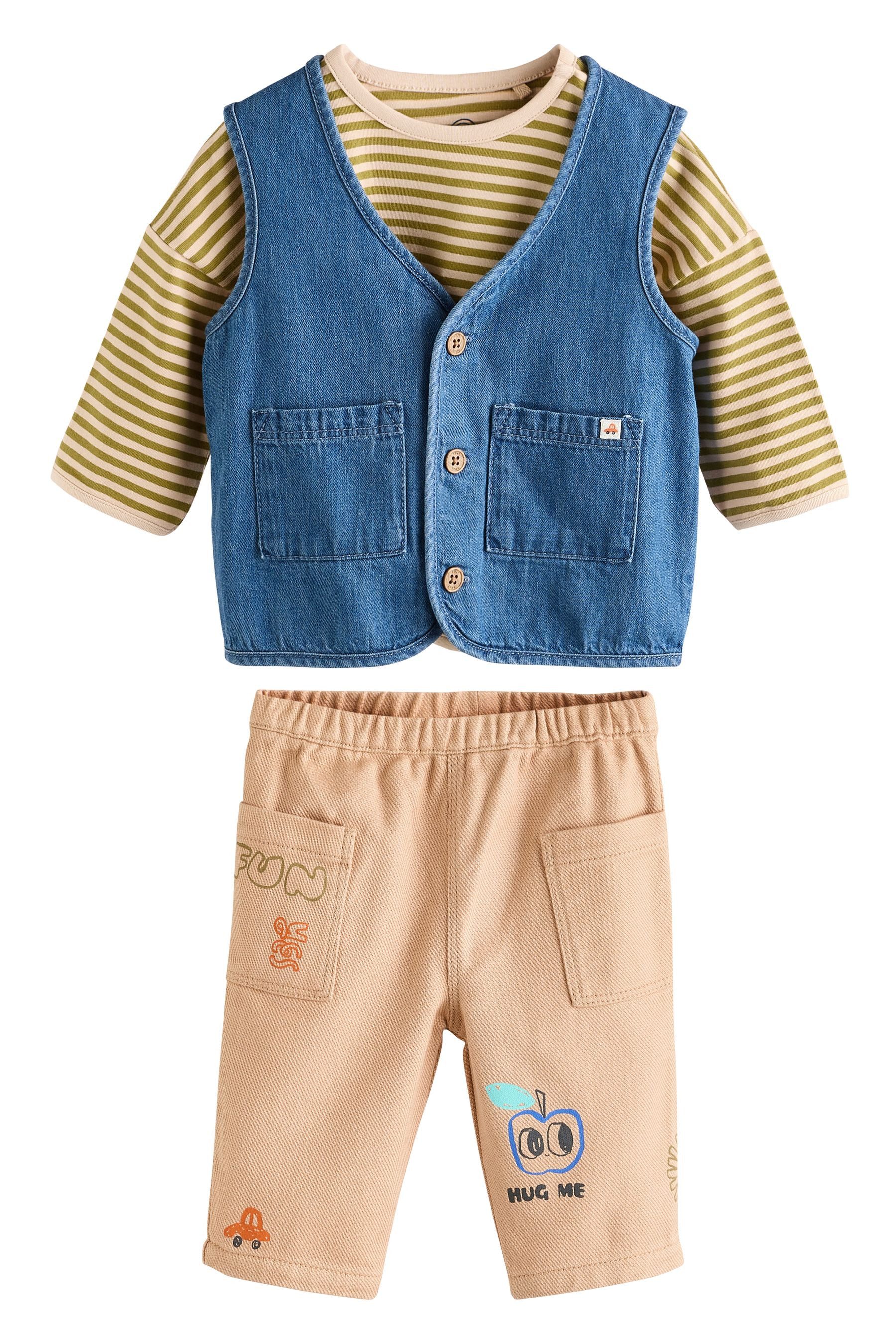 Shirt, Hose & Jäckchen Baby-Set mit Weste und Hose 100 % Baumwolle