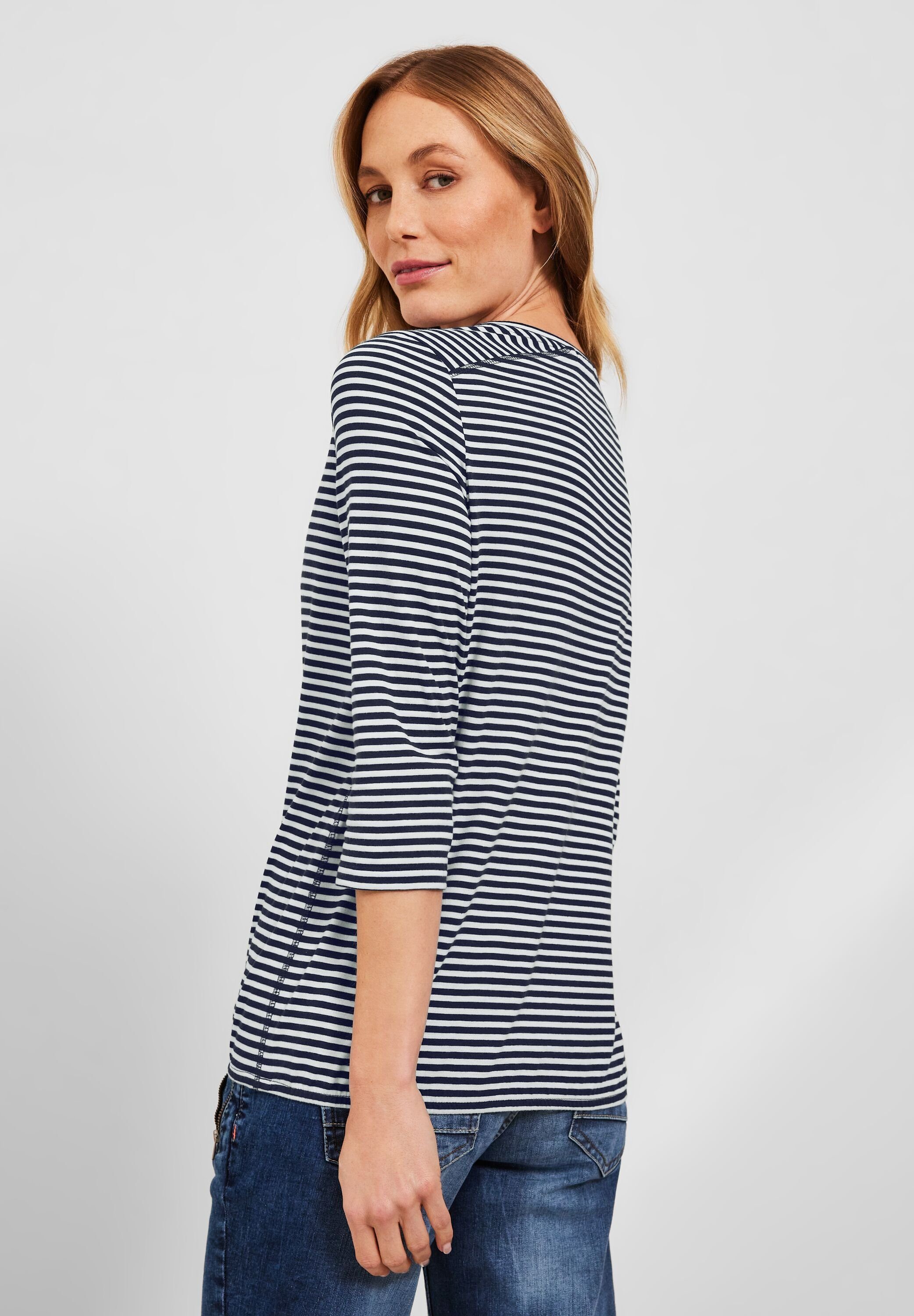 Cecil 3/4-Arm-Shirt deep blue U-Boot-Ausschnitt mit