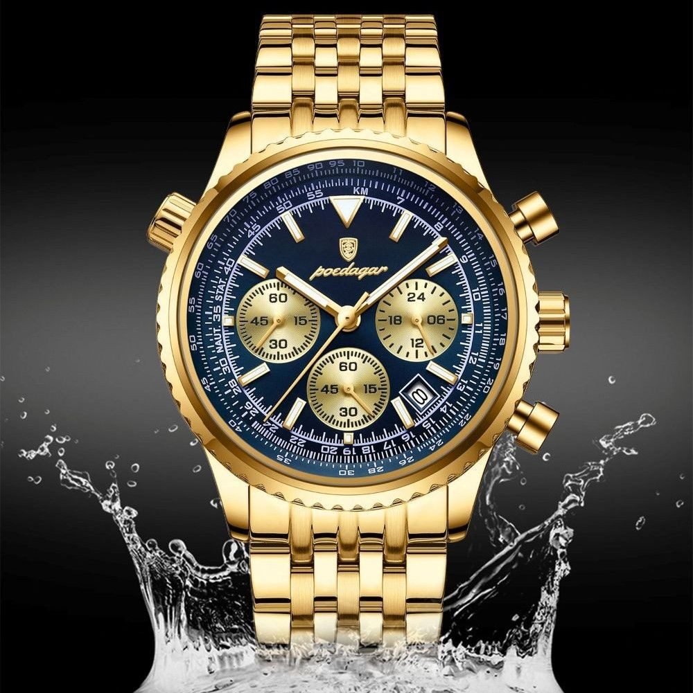 POEDAGAR Quarzuhr Poedagar Herren-Armbanduhr Chronograph Quarz Edelstahl 960