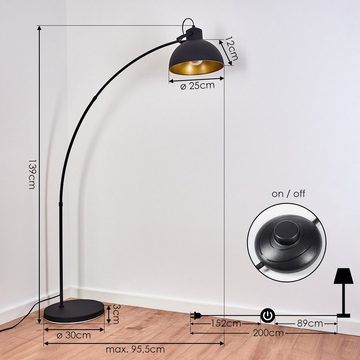 hofstein Stehlampe »Nemoli« Retro Stehlampe, Lampenschirm, Gold/Schwarz aus Metall Ø25cm, ohne Leuchtmittel, 1xE27, Bogenlampe, mit Fußschalter am Kabel, verstellbarer Schirm