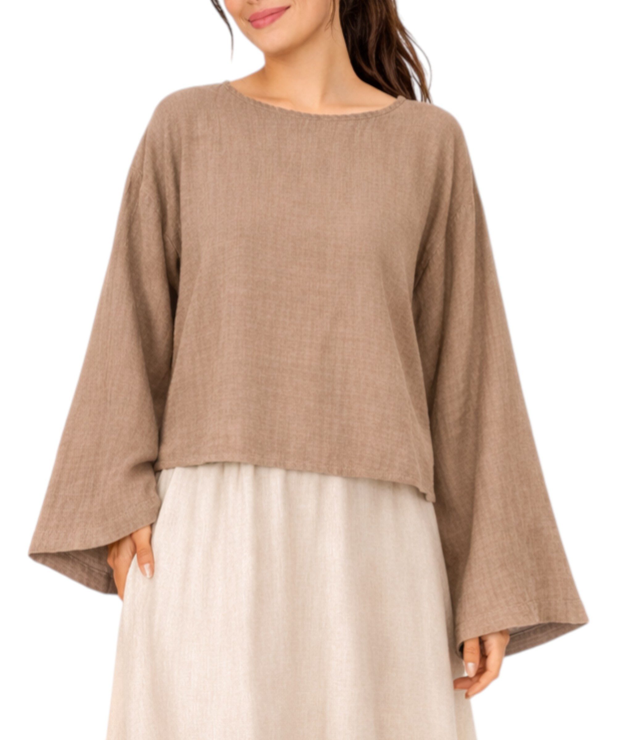 WENOR Schlupfbluse Damen Musselin Einheitsgröße – Oversize Sommerbluse 36-40 weite Fledermausärmel, luftig & locker – Baumwoll-Layering Sommerbluse