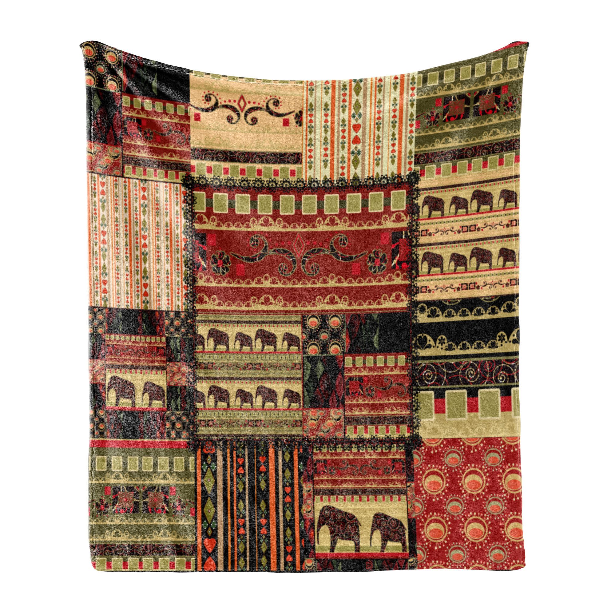 Wohndecke Gemütlicher Plüsch für den Innen- und Außenbereich, Abakuhaus, afrikanisch Patchwork Stil Asiatische