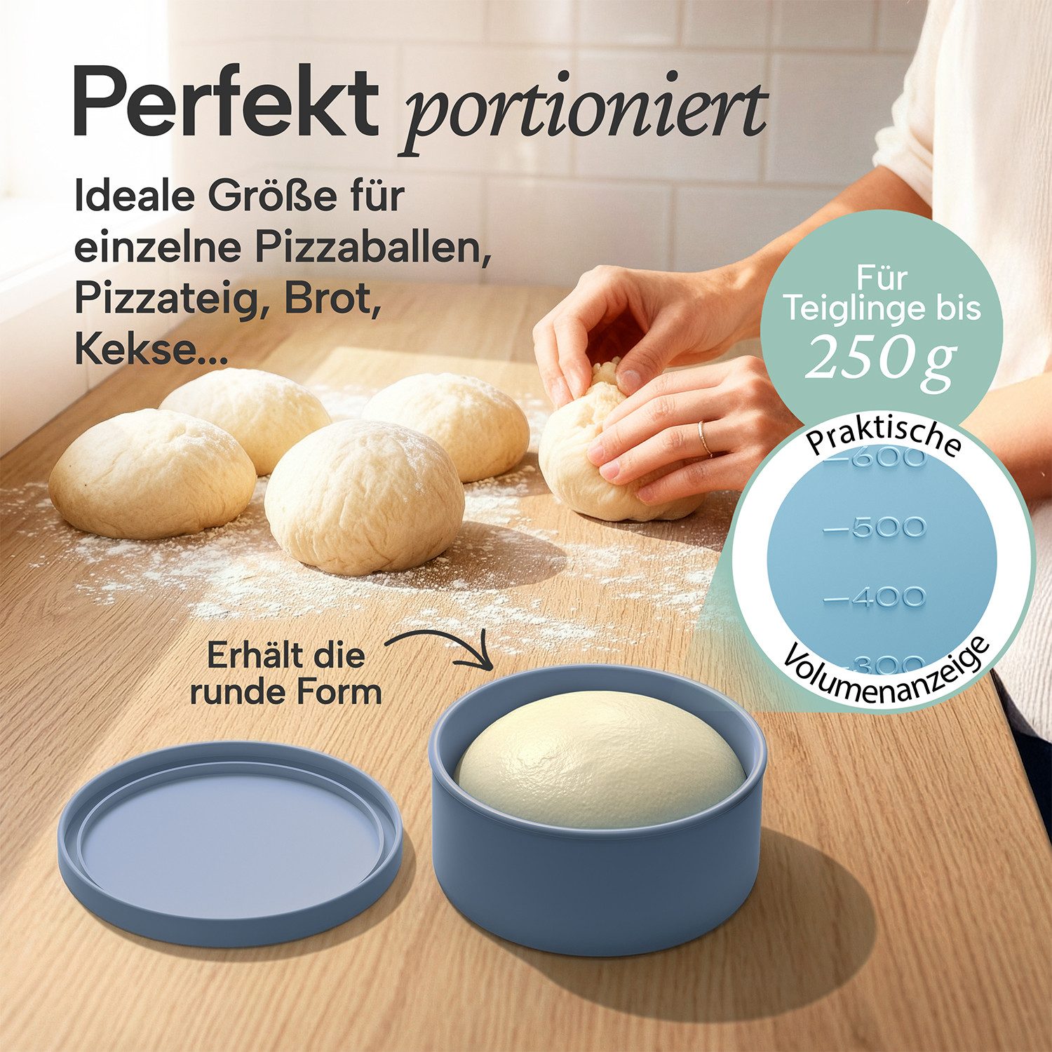 Blumtal Vorratsdose Pizzaballenbox mit Deckel 2er Set - BPA-freie Pizza Ballenbox, Silikon, (6-tlg., 2er, 4er und 6er Set), Silikon 14,5x6,5cm - antihaftende Pizza Box für optimale Gärung