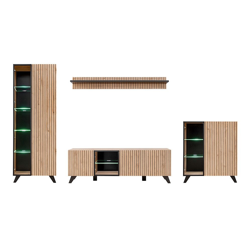 Lomadox Wohnwand LATERZA-164, (4-St., Vitrine Wandboard günstig online kaufen